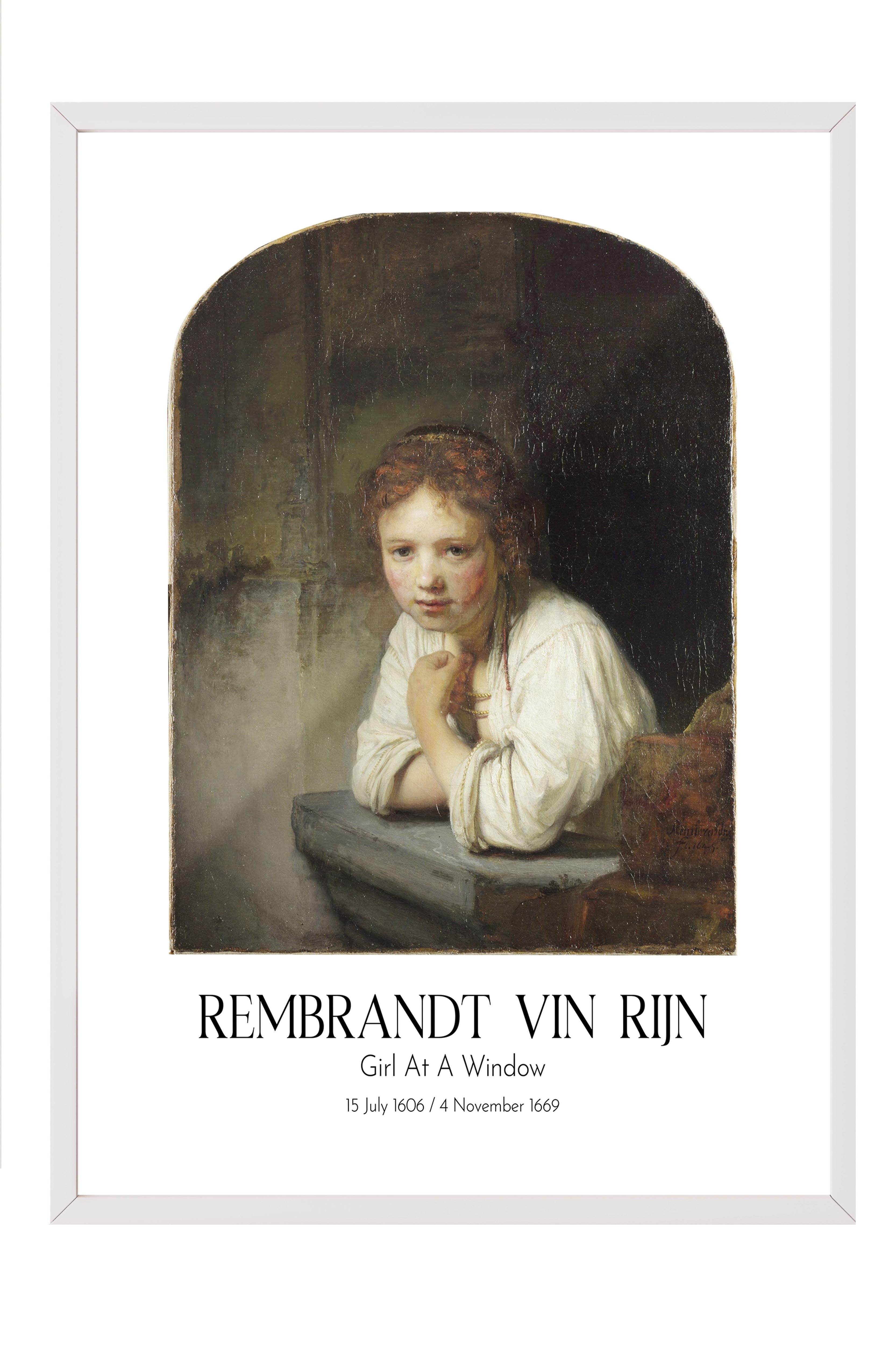 Rembrandt Vin Rijn - Girl At A Window, Beyaz Çerçeveli Tablo, Sanat Serisi NO:112392