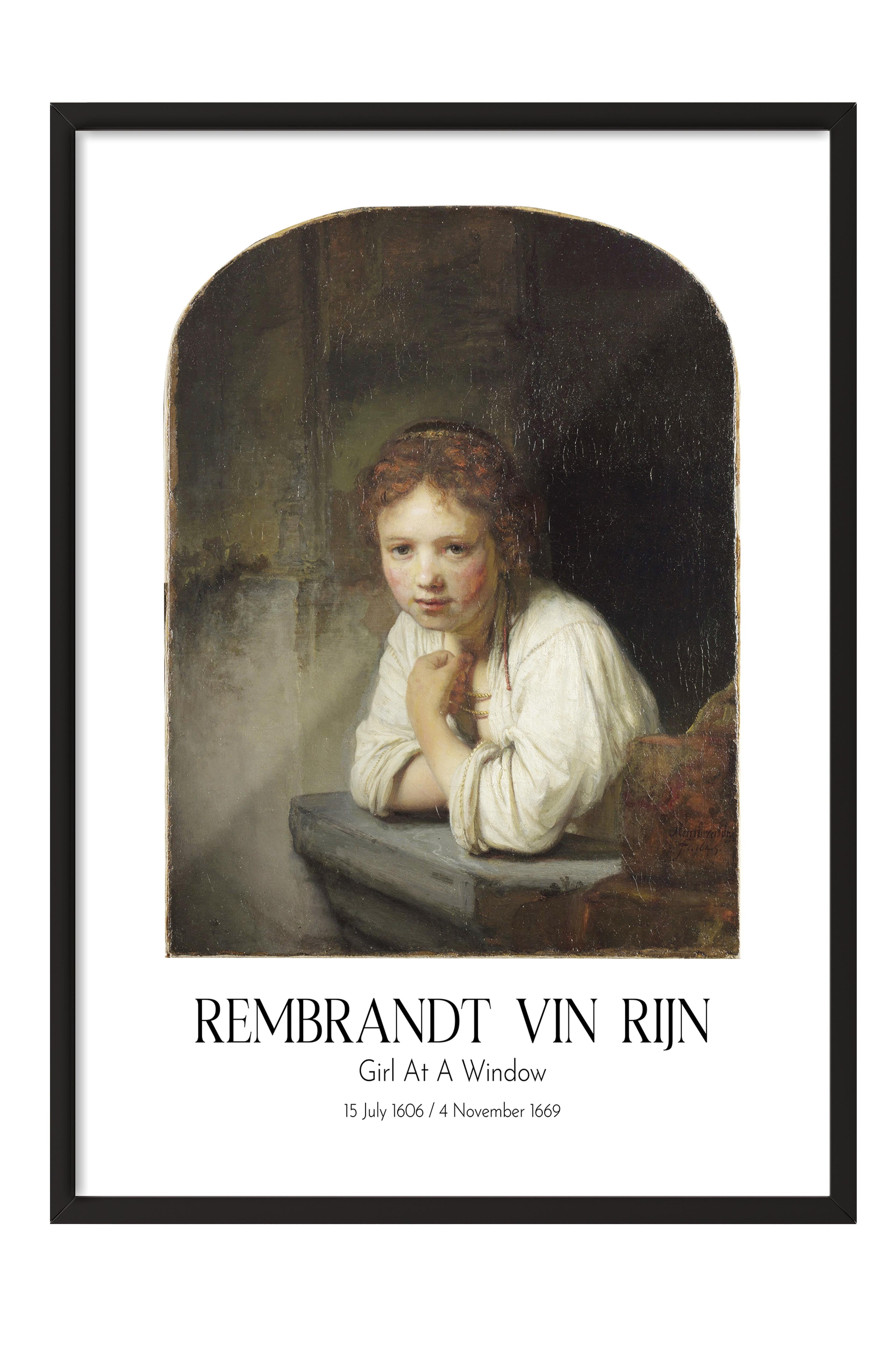 Rembrandt Vin Rijn - Girl At A Window, Siyah Çerçeveli Tablo, Sanat Serisi NO:112392
