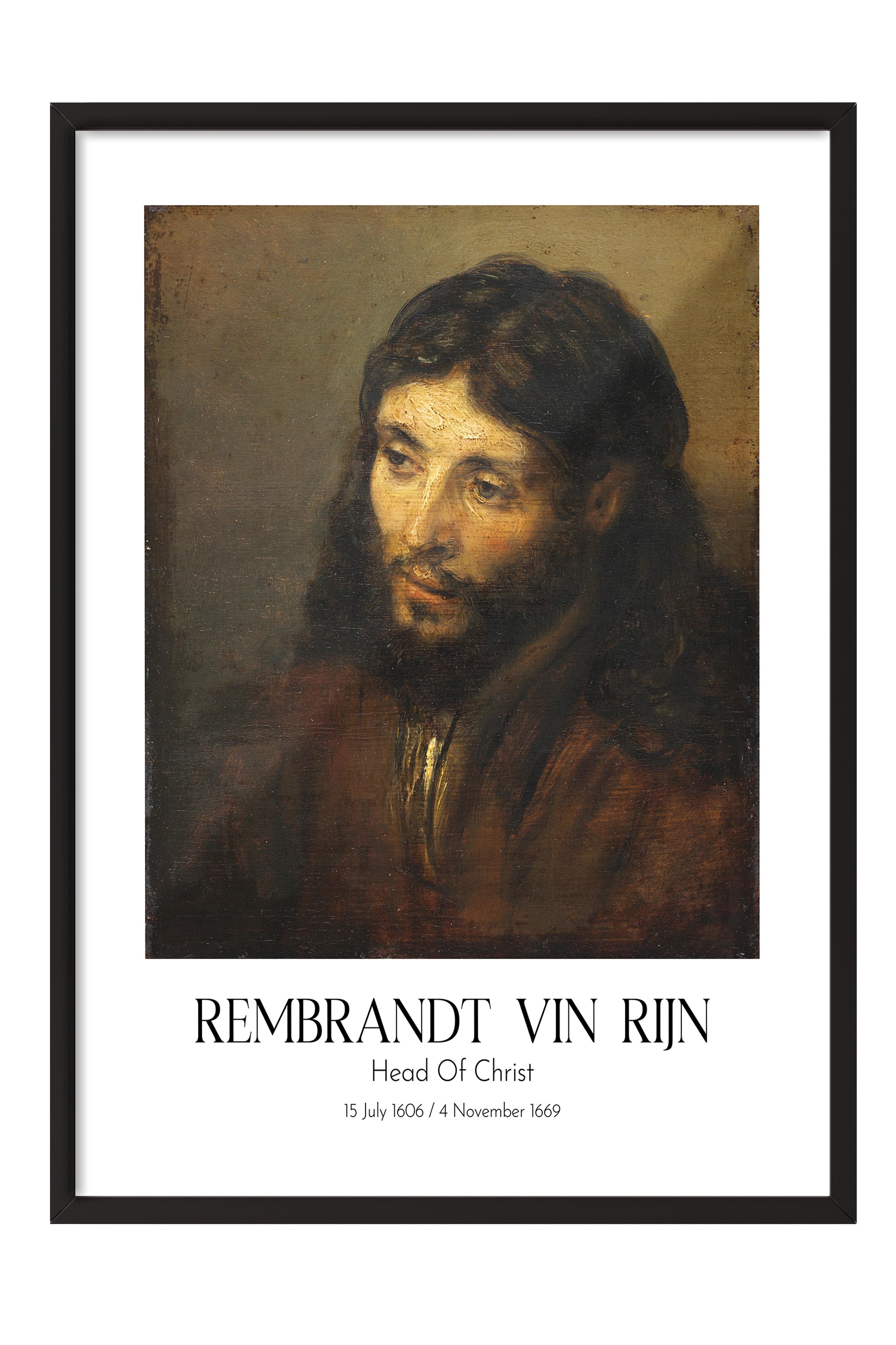 Rembrandt Vin Rijn - Head Of Christ, Siyah Çerçeveli Tablo, Sanat Serisi NO:112393