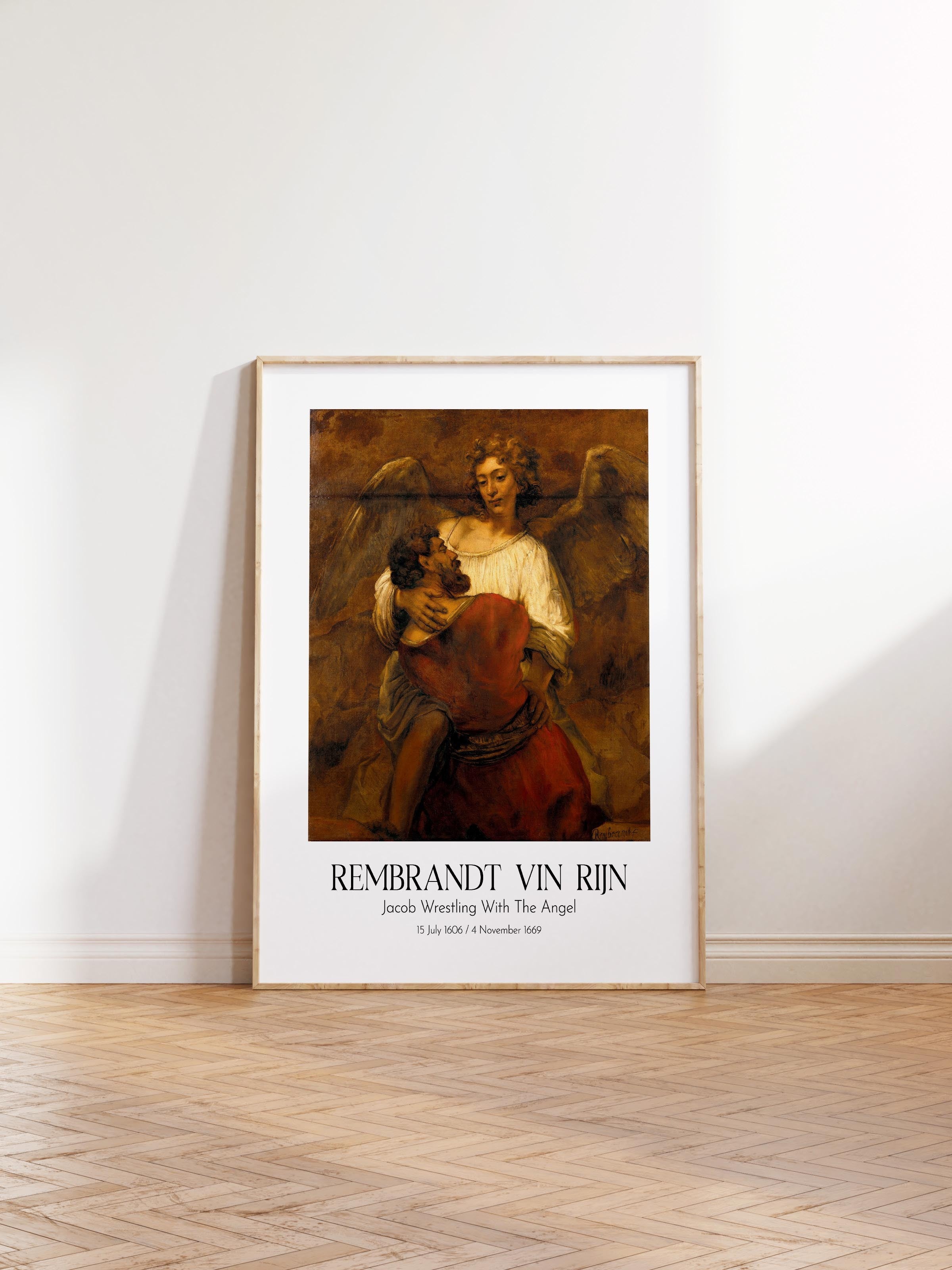 Rembrandt Vin Rijn - Jacob Wrestling With The Angel, Ahşap Çerçeveli Tablo, Sanat Serisi NO:112395