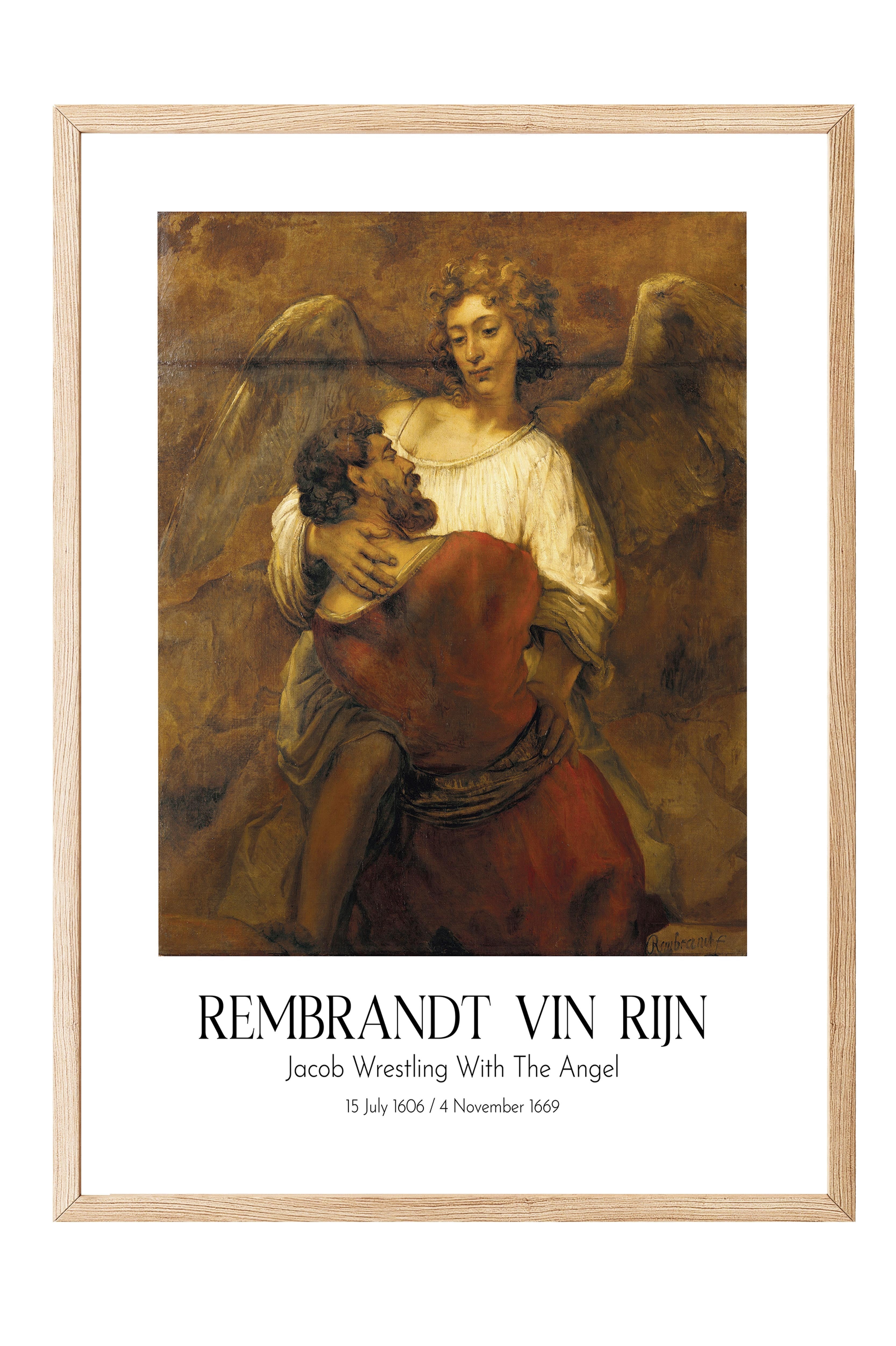 Rembrandt Vin Rijn - Jacob Wrestling With The Angel, Ahşap Çerçeveli Tablo, Sanat Serisi NO:112395