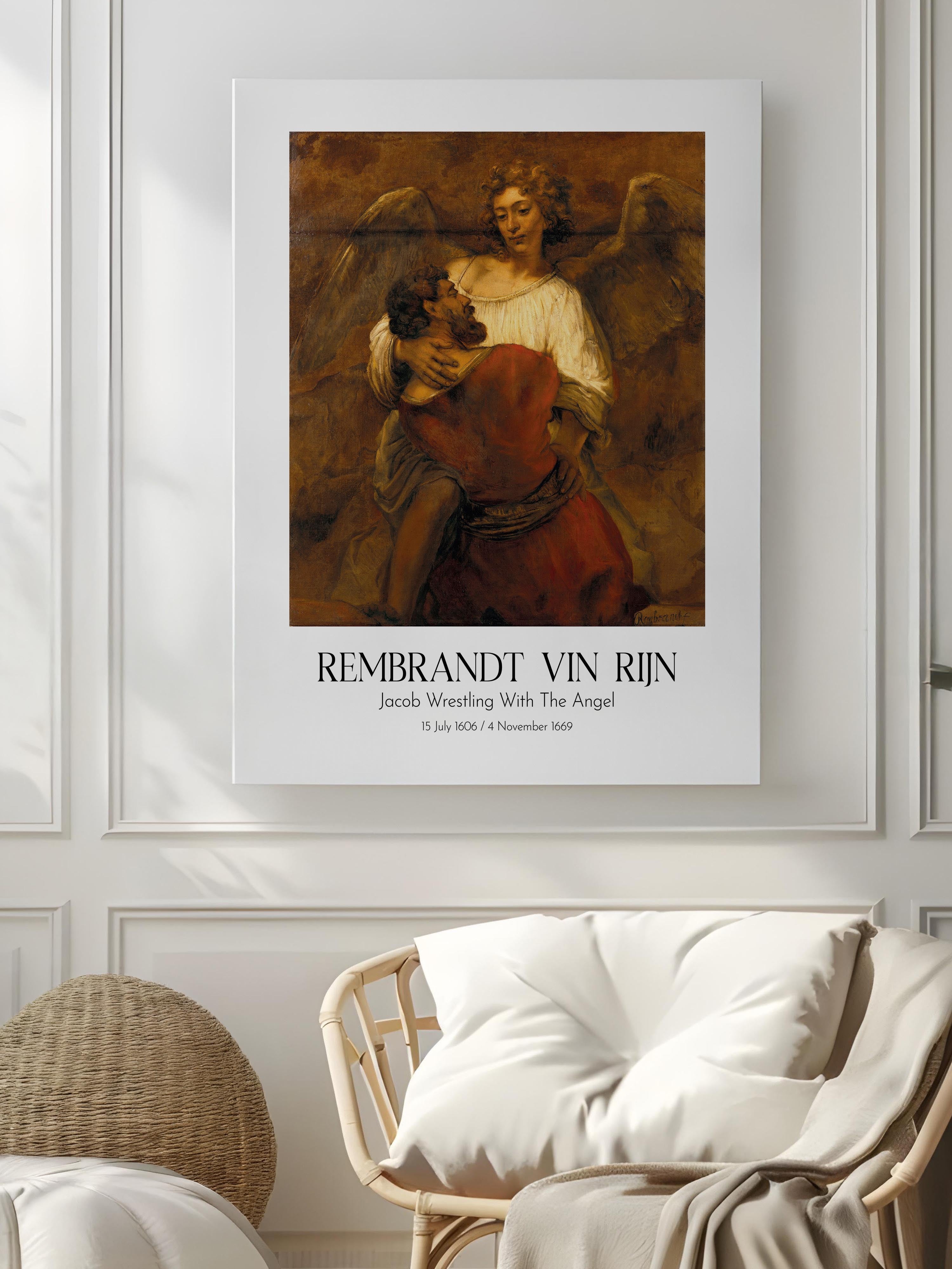 Rembrandt Vin Rijn - Jacob Wrestling With The Angel, Kanvas Tablo, Sanat Serisi NO:112395