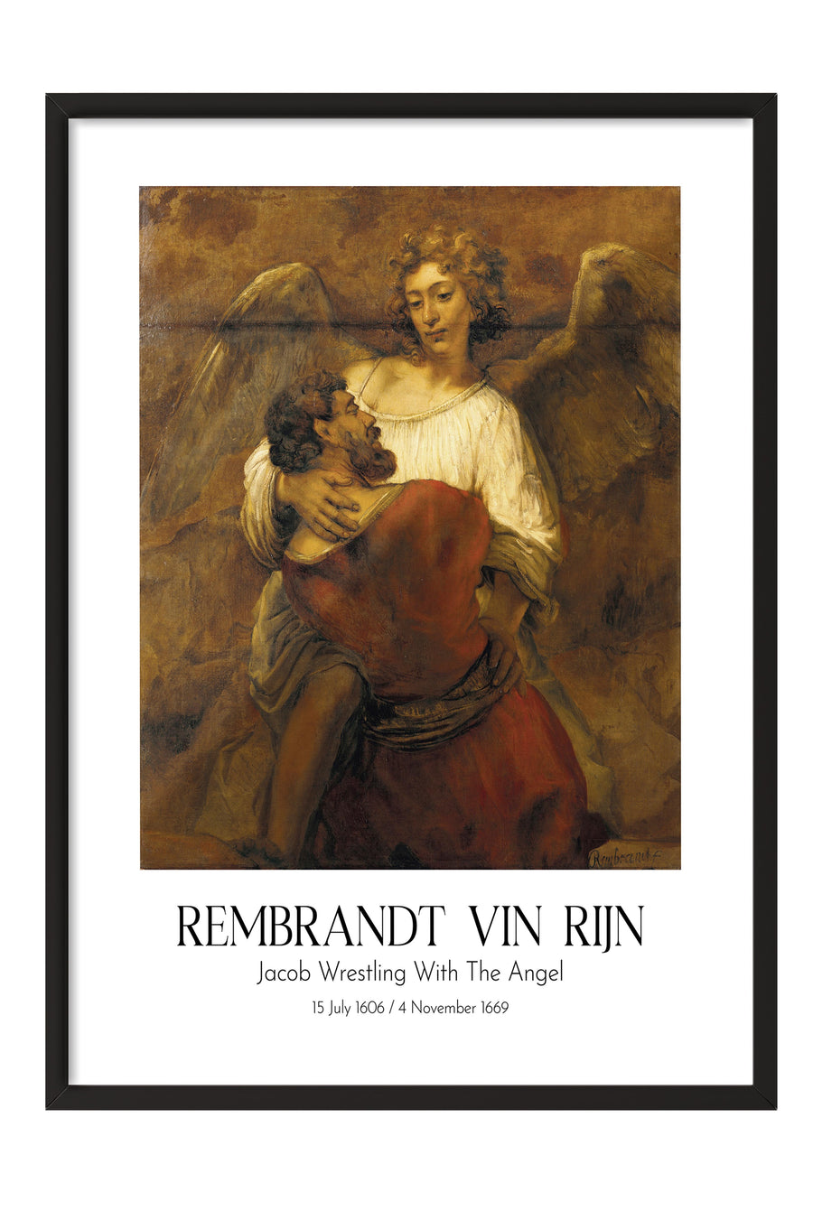 Rembrandt van Rijn - Jacob Wrestling With The Angel, Siyah Çerçeveli Tablo, Sanat Serisi NO:112395