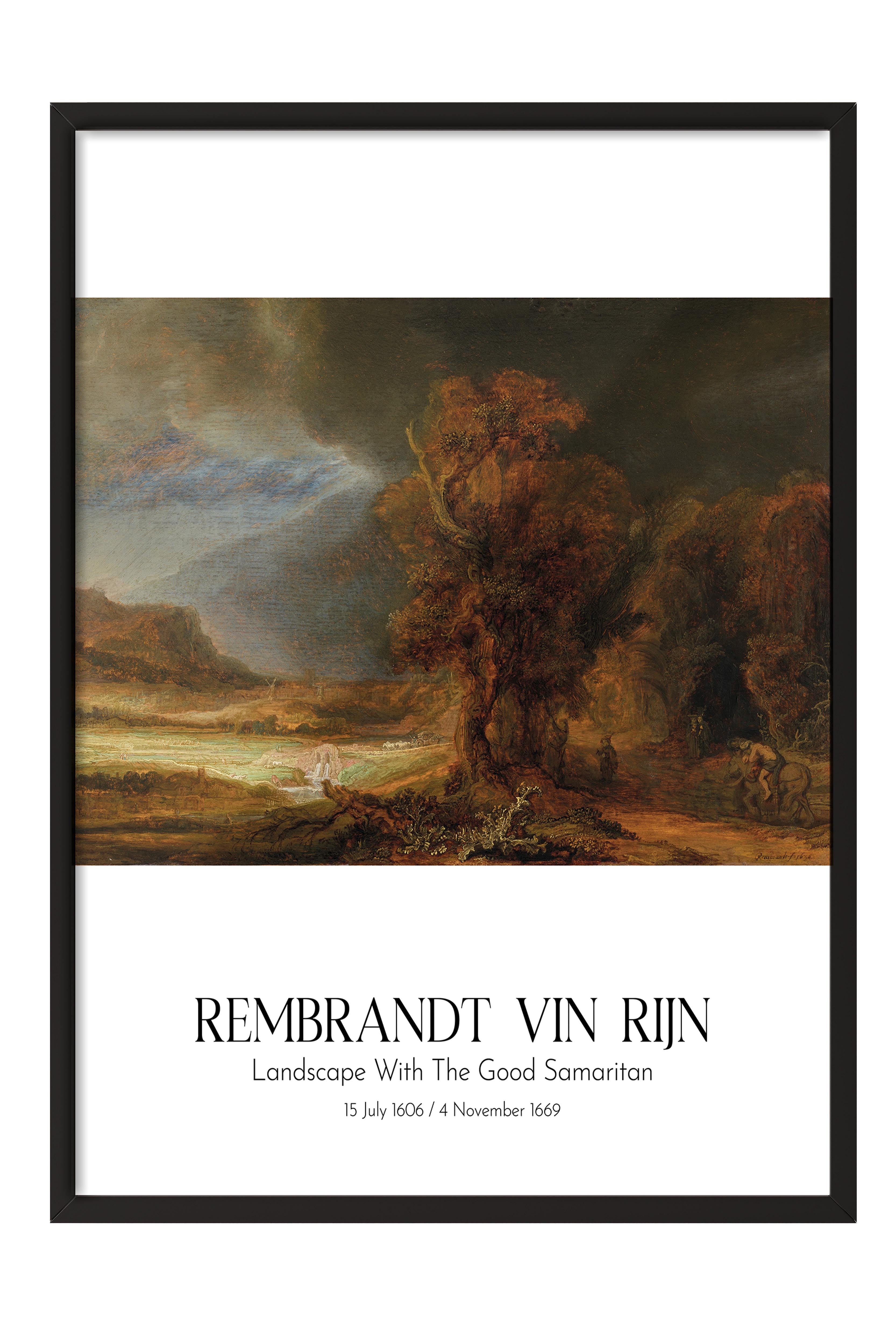 Rembrandt Vin Rijn - Landscape With The Good Samaritan, Siyah Çerçeveli Tablo, Sanat Serisi NO:112396