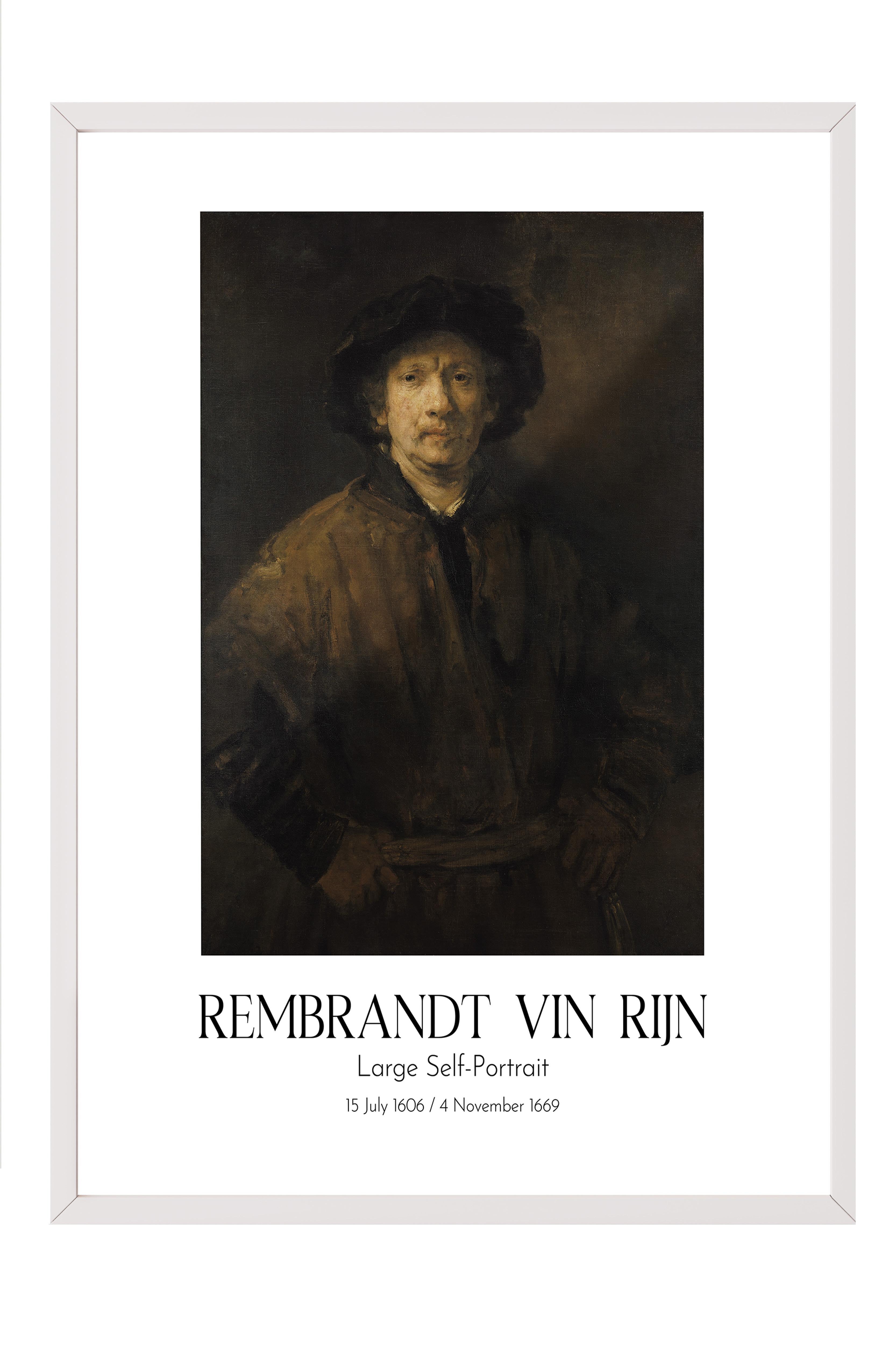 Rembrandt Vin Rijn - Large Self-Portrait, Beyaz Çerçeveli Tablo, Sanat Serisi NO:112397