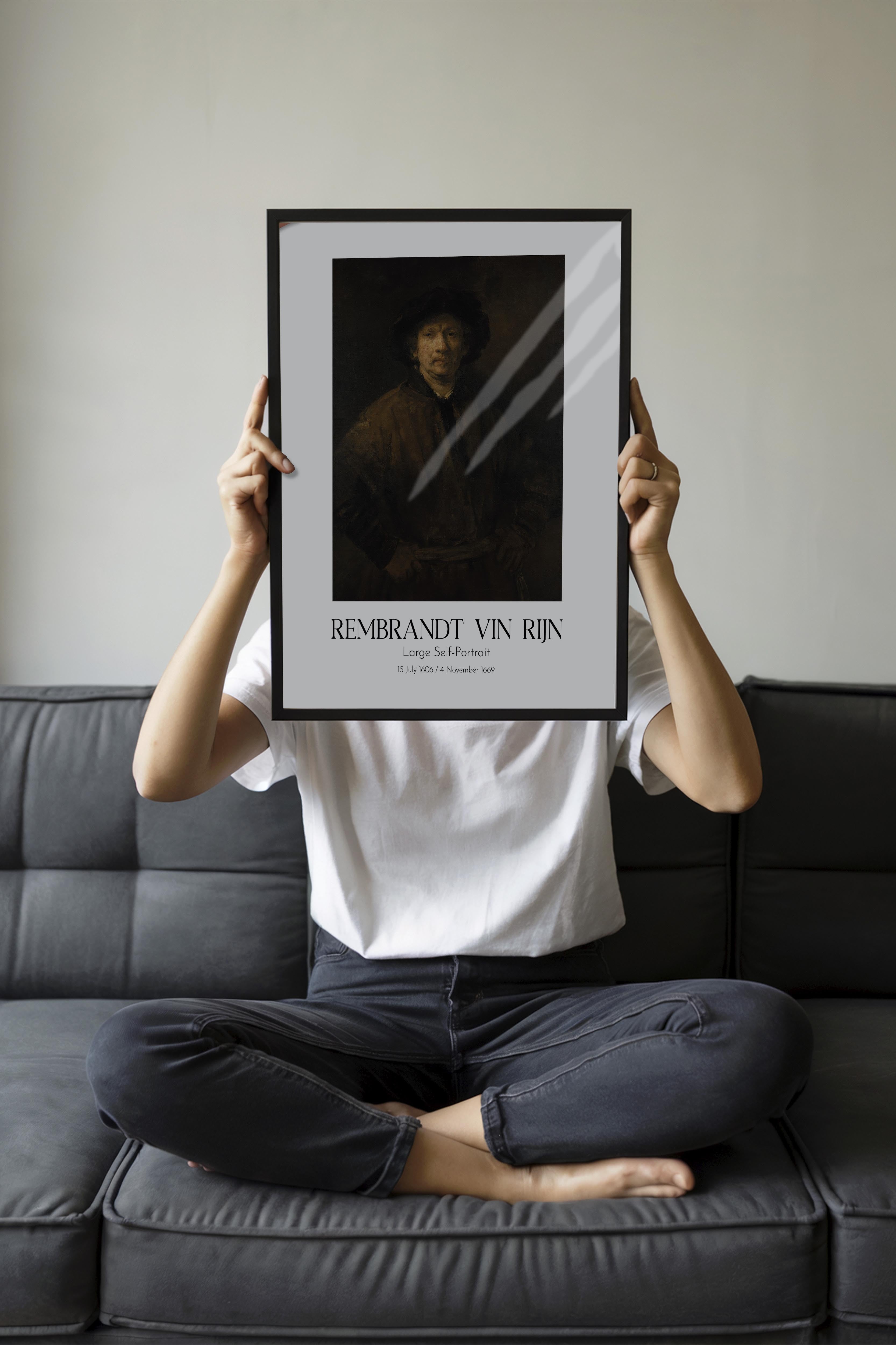 Rembrandt Vin Rijn - Large Self-Portrait, Siyah Çerçeveli Tablo, Sanat Serisi NO:112397