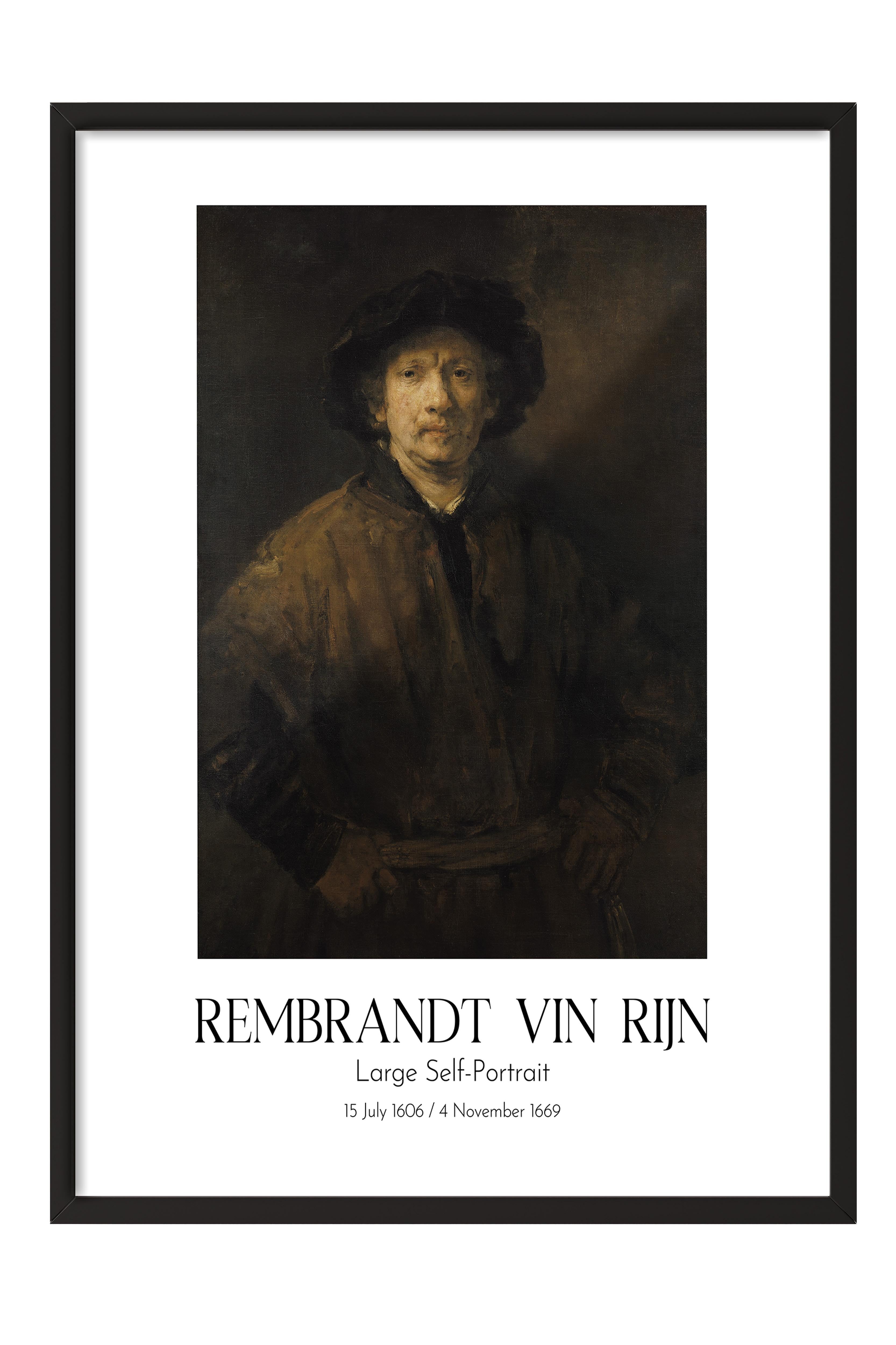 Rembrandt Vin Rijn - Large Self-Portrait, Siyah Çerçeveli Tablo, Sanat Serisi NO:112397