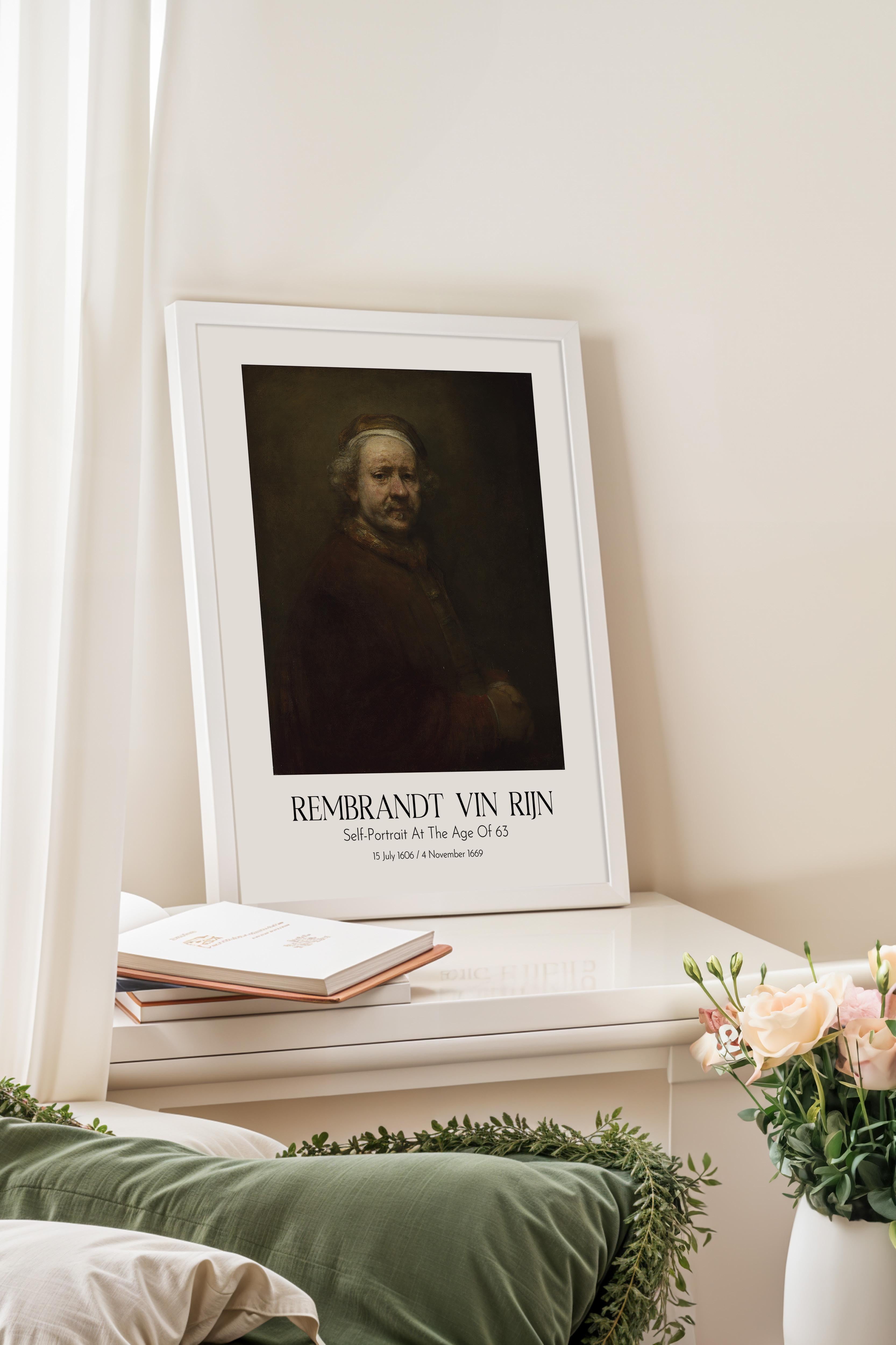 Rembrandt Vin Rijn - Self-Portrait At The Age Of 63, Beyaz Çerçeveli Tablo, Sanat Serisi NO:112381