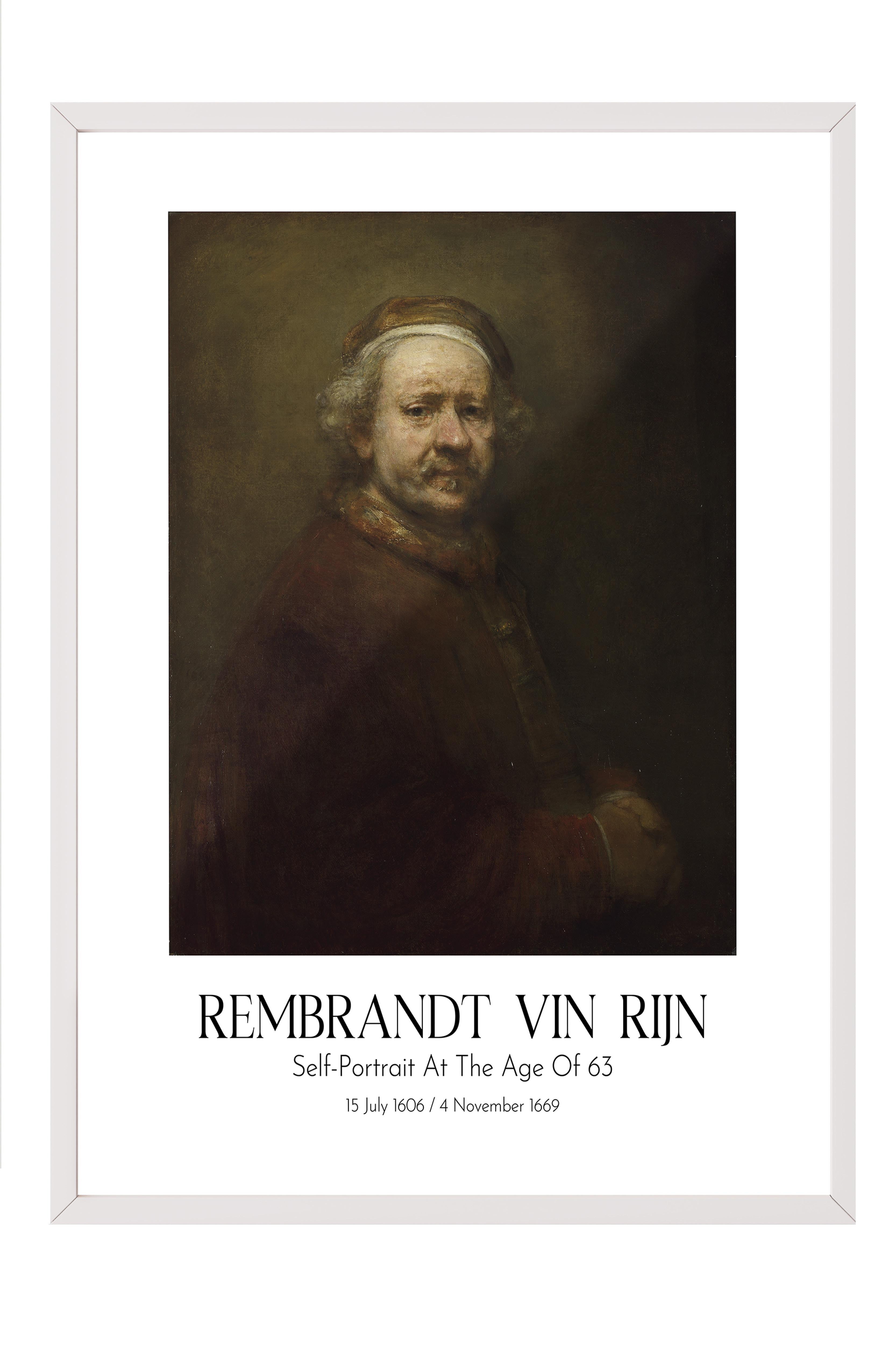 Rembrandt Vin Rijn - Self-Portrait At The Age Of 63, Beyaz Çerçeveli Tablo, Sanat Serisi NO:112381