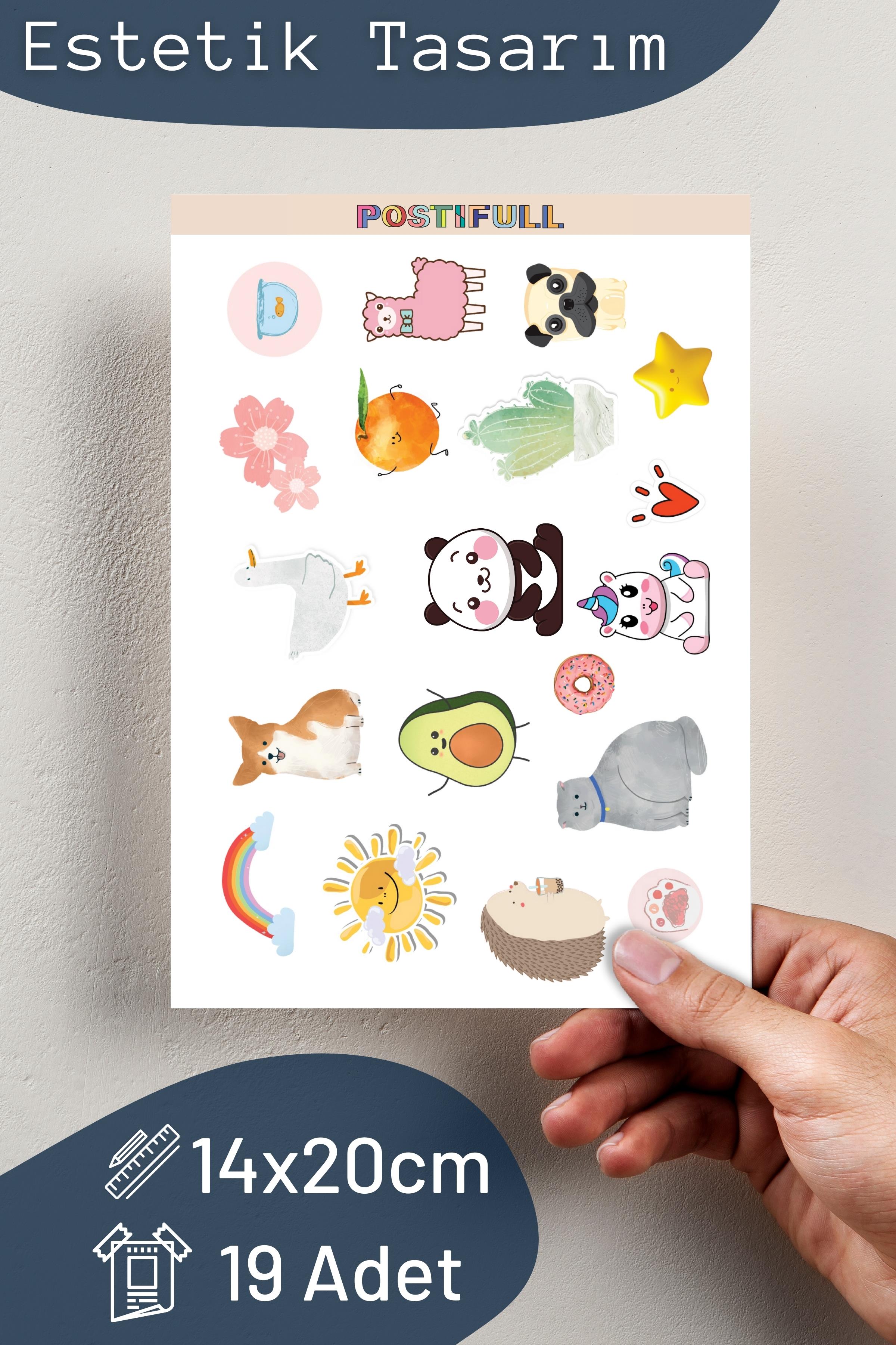 Renkli Kawaii Etiket Seti, Büyük Boy, 19 Adet Su Geçirmez, Sticker Seti, Laptop, Telefon, Valiz Uyumlu