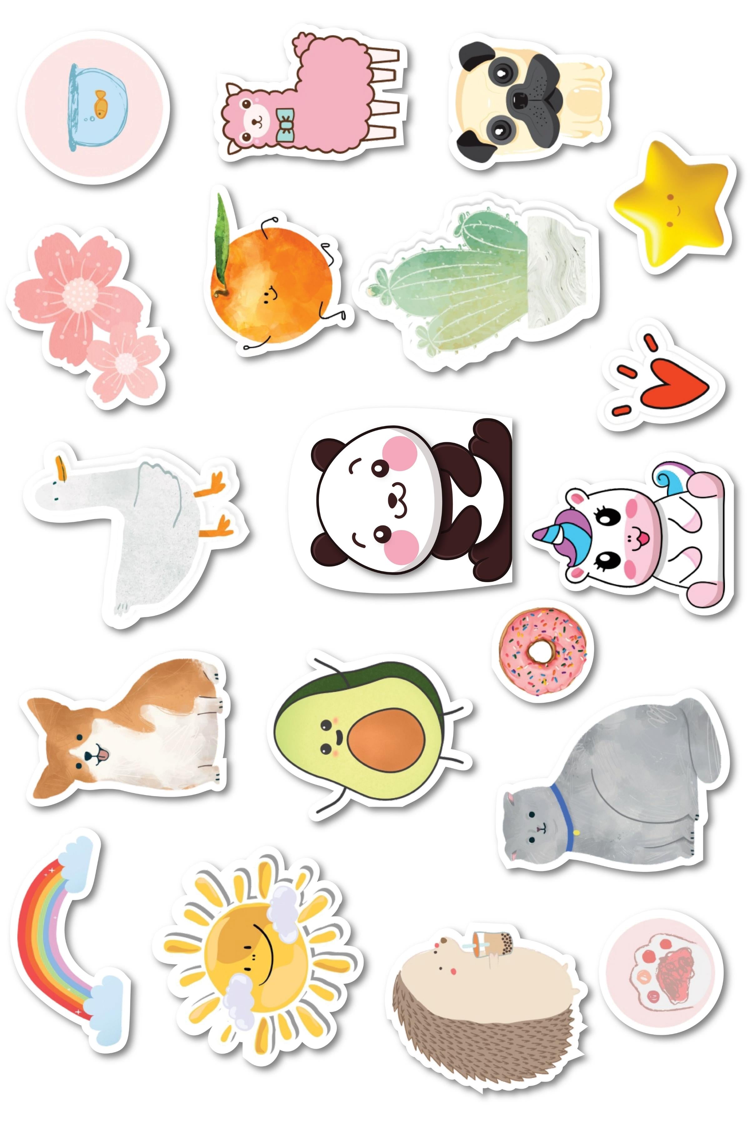 Renkli Kawaii Etiket Seti, Büyük Boy, 19 Adet Su Geçirmez, Sticker Seti, Laptop, Telefon, Valiz Uyumlu