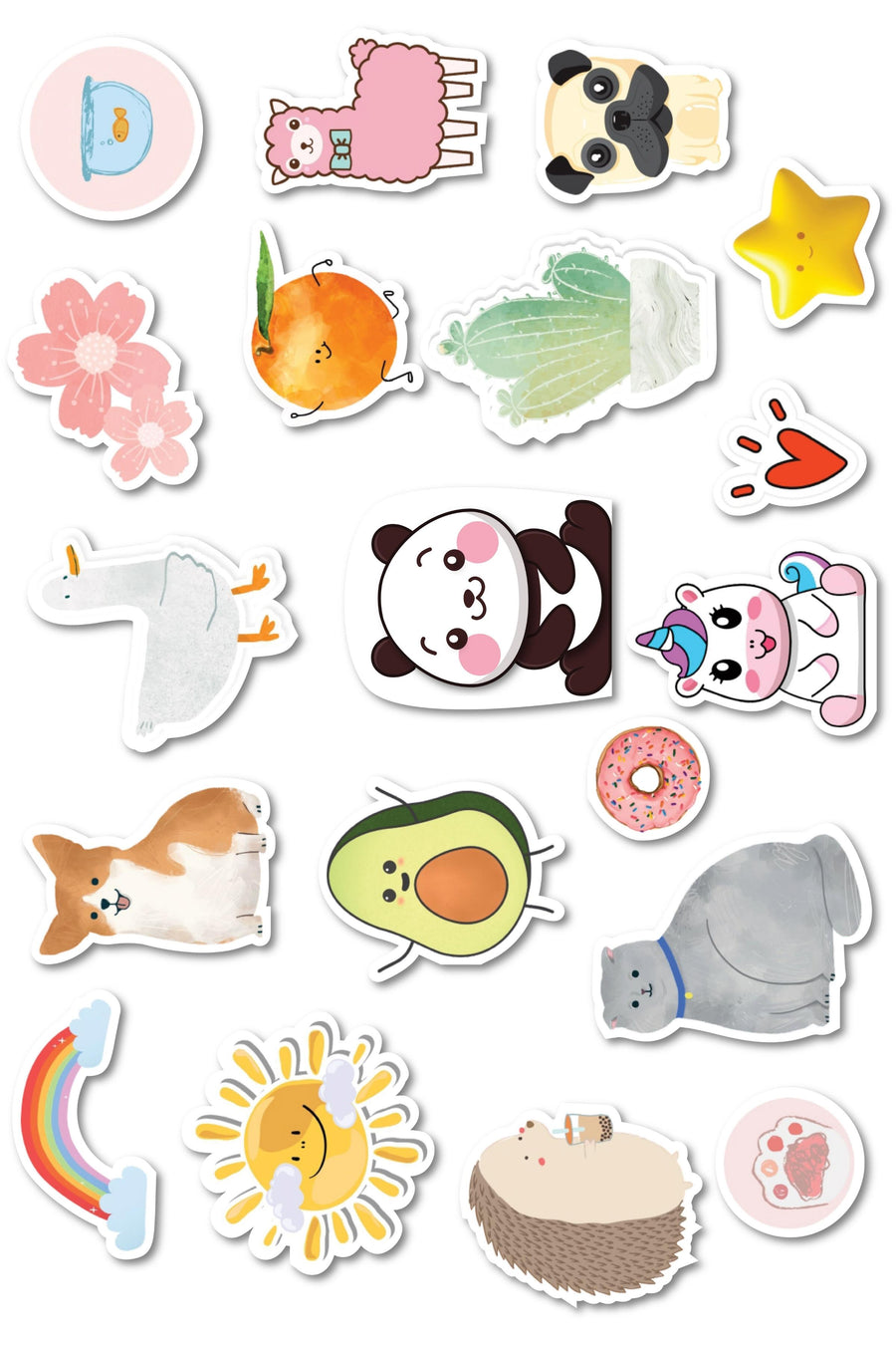 Renkli Kawaii Etiket Seti, Büyük Boy, 19 Adet Su Geçirmez, Sticker Seti, Laptop, Telefon, Valiz Uyumlu
