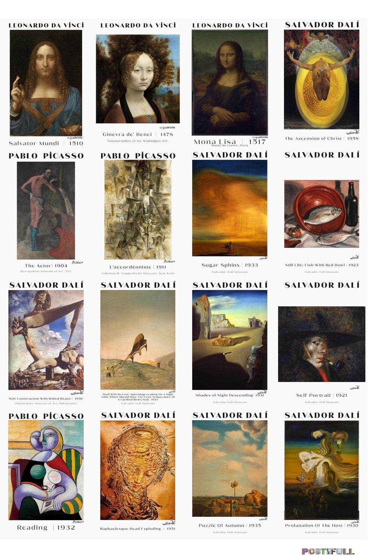 Ressamlar Kolaj Seti, Sanatsal Poster Kartları, Bant Hediyeli - 50 Adet 10*15cm Duvar Posterleri