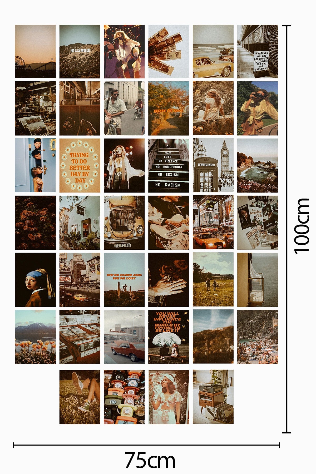 Retro Duvar Posteri Kolaj Seti - 40 Adet - Arkası Yapışkanlı Vintage Poster Seti - 10cm*15cm