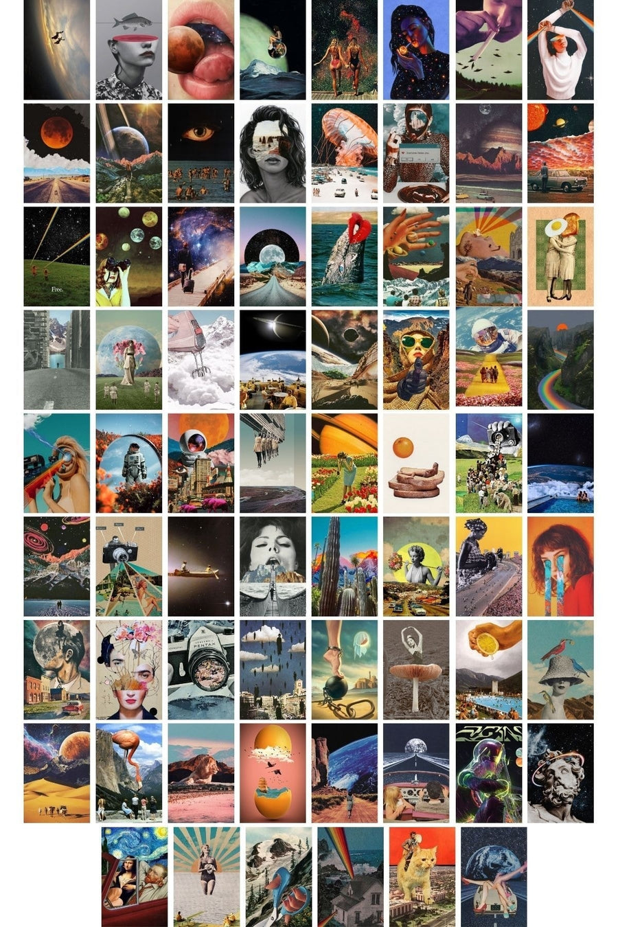 Retro Poster Seti - Arkası Yapışkanlı Futurist Poster Seti - 70 Adet Vintage Poster Kolaj Seti