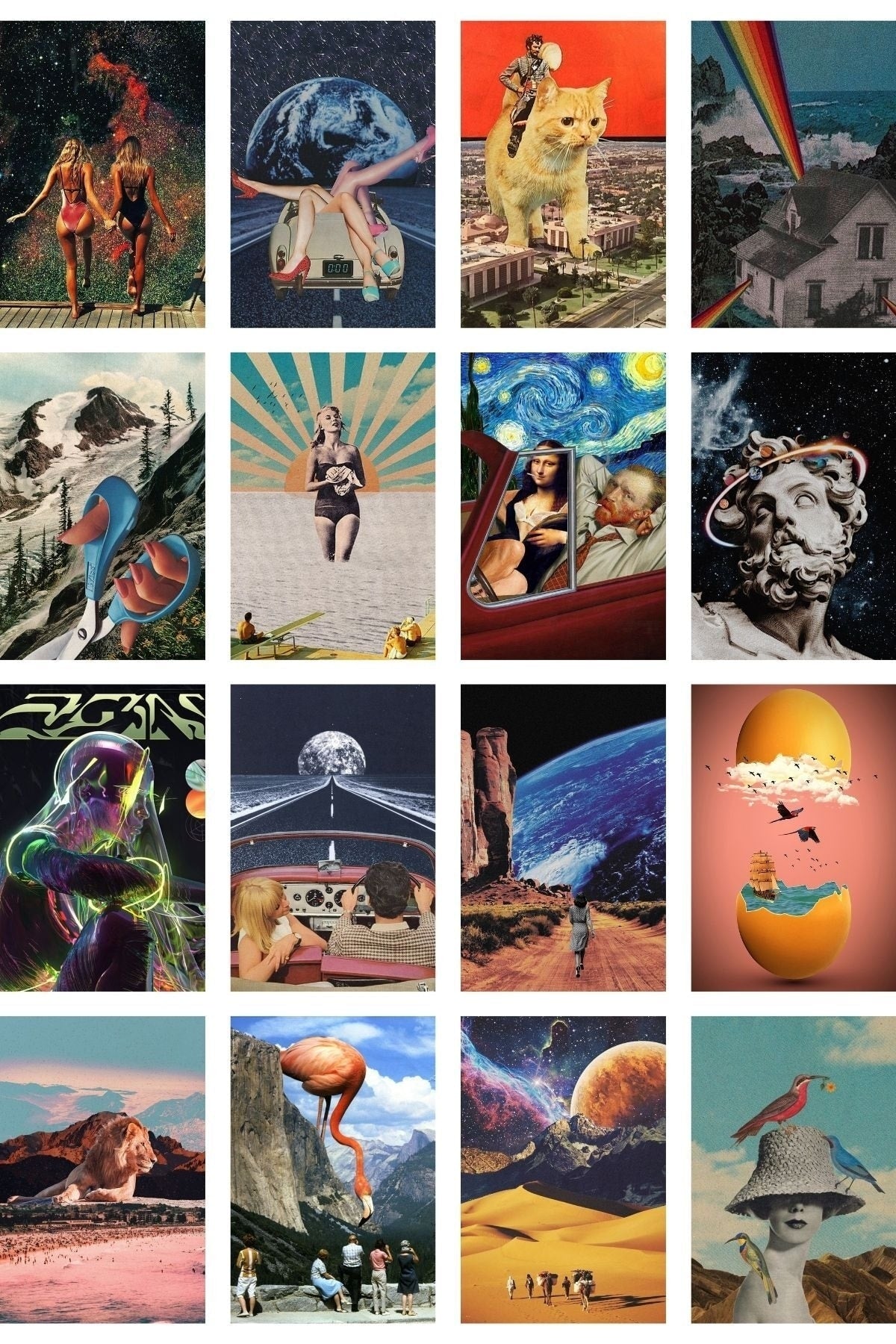 Retro Poster Seti - Arkası Yapışkanlı Futurist Poster Seti - 70 Adet Vintage Poster Kolaj Seti
