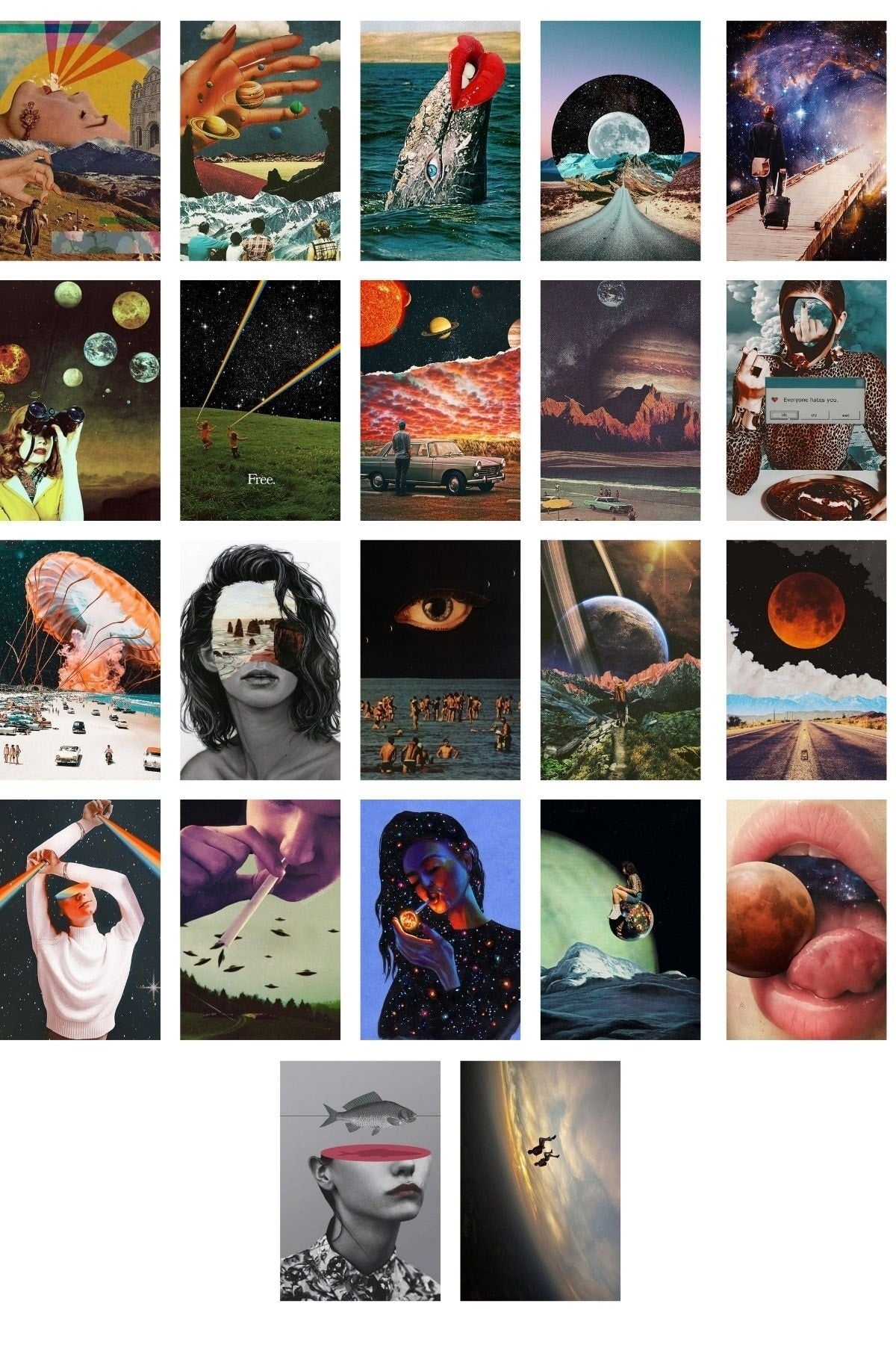Retro Poster Seti - Arkası Yapışkanlı Futurist Poster Seti - 70 Adet Vintage Poster Kolaj Seti