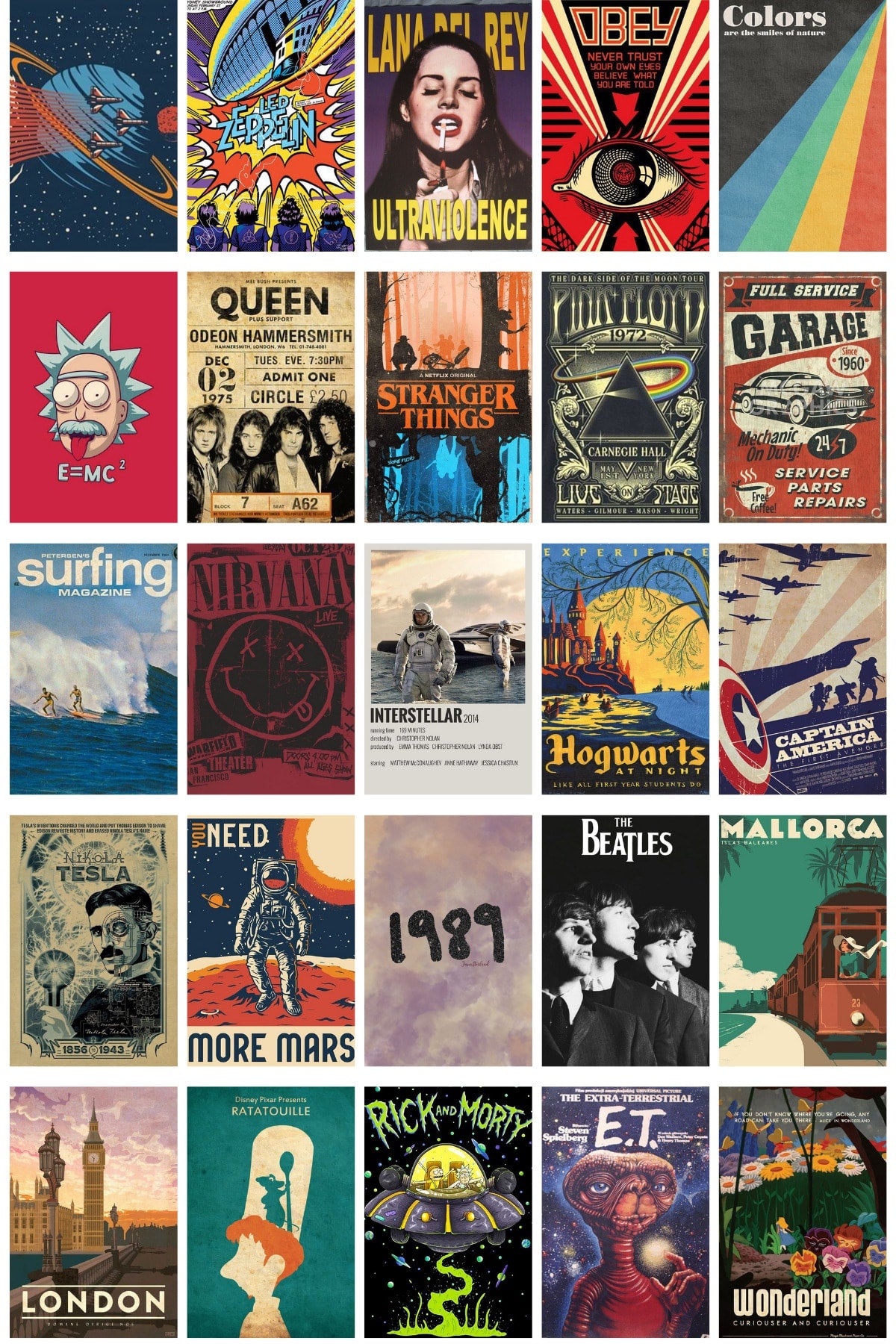 Retro Poster Seti - Kolaj Seti - 110 Adet - Poster Seti - 10cm*14cm - Kutulu Set