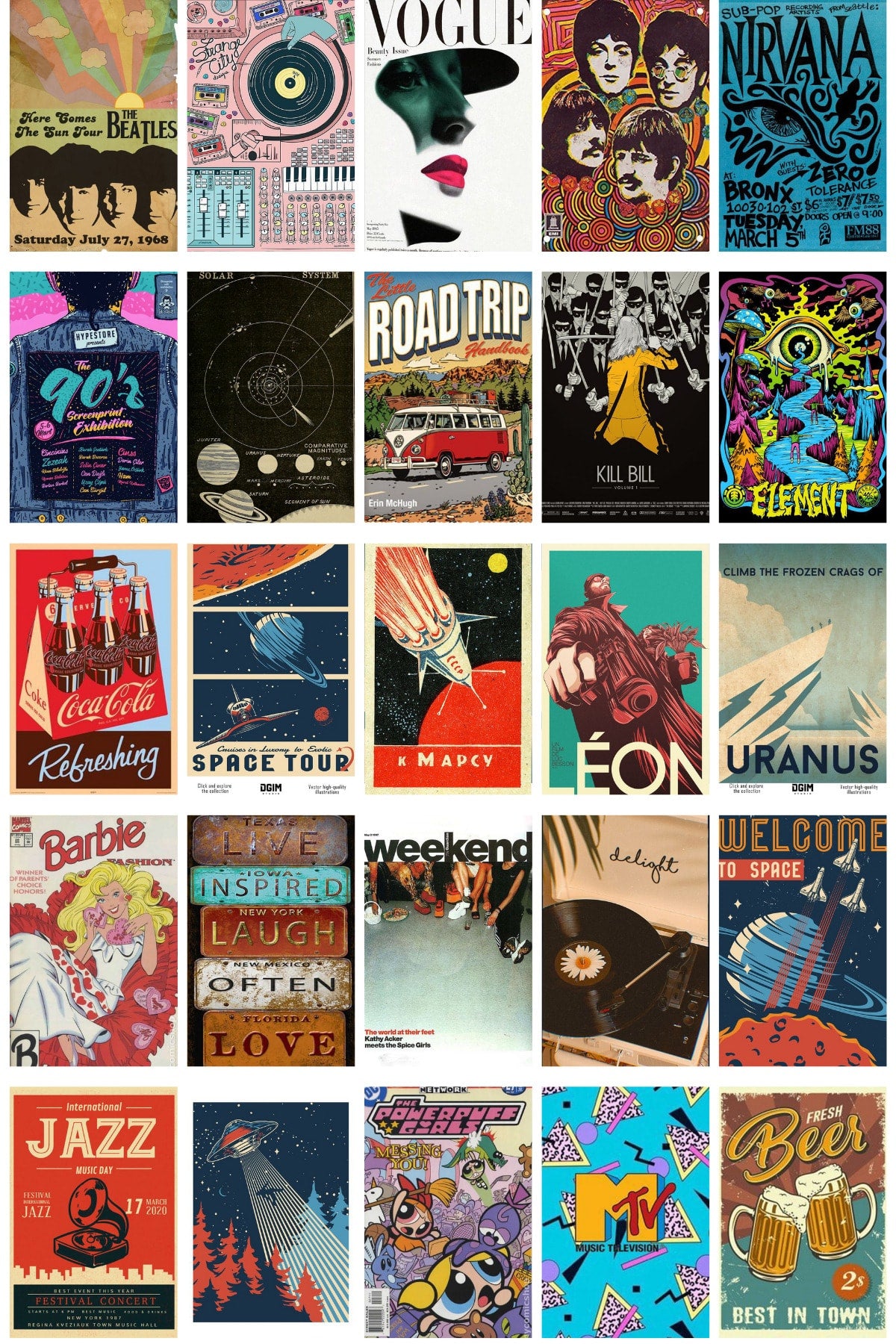 Retro Poster Seti - Kolaj Seti - 110 Adet - Poster Seti - 10cm*14cm - Kutulu Set