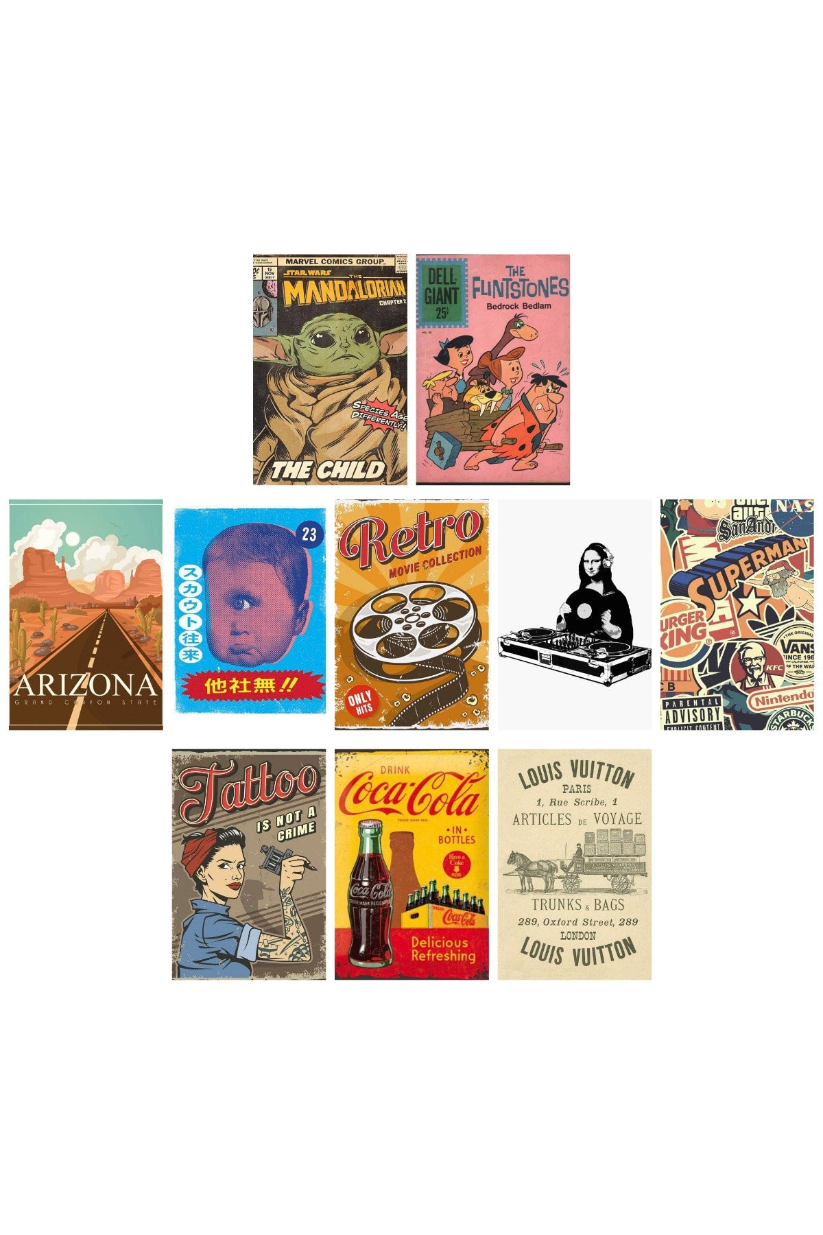Retro Poster Seti - Kolaj Seti - 110 Adet - Poster Seti - 10cm*14cm - Kutulu Set