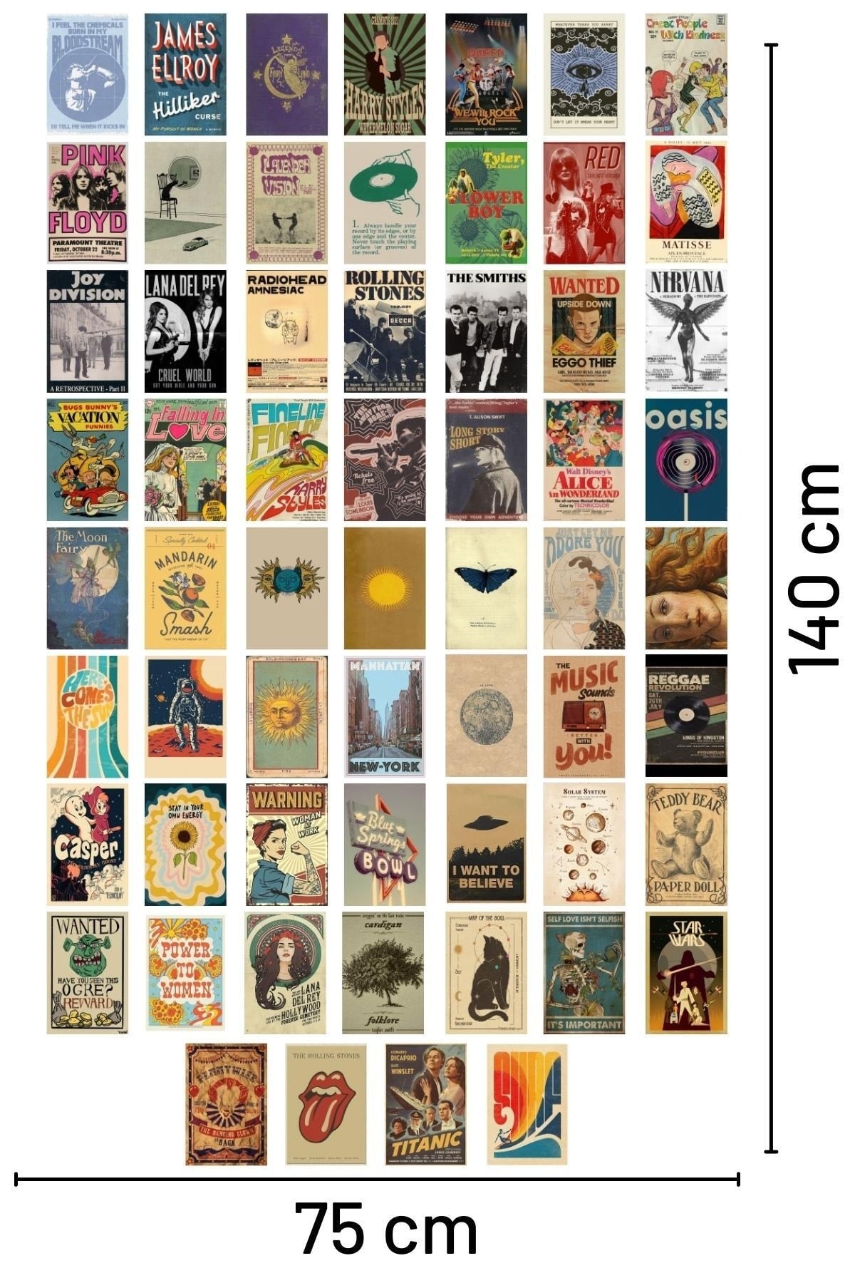 Retro Poster Seti - Kolaj Seti - Oda Dekoru - Duvar Posteri - Yapışkanlı - Duvar Dekoru - 60 Adet
