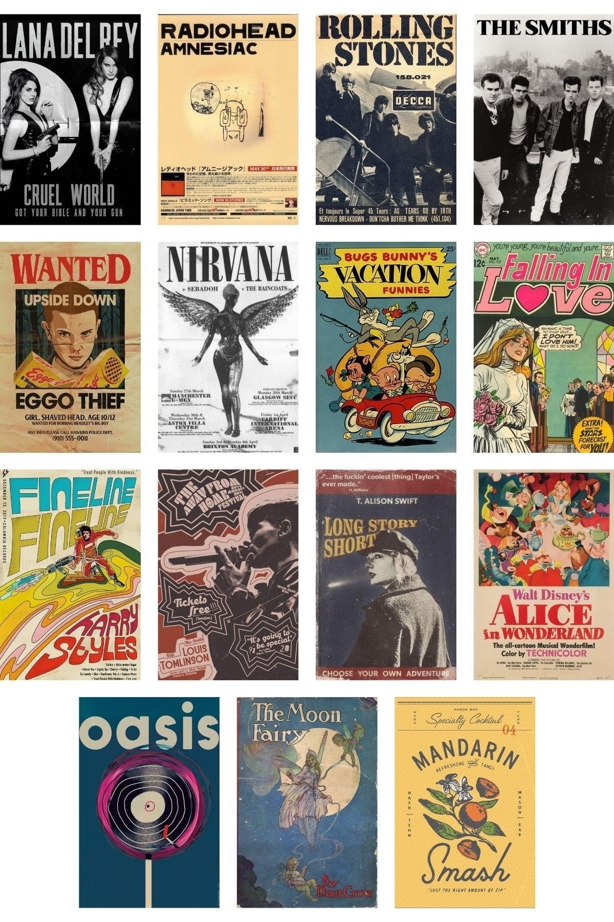 Retro Poster Seti - Kolaj Seti - Oda Dekoru - Duvar Posteri - Yapışkanlı - Duvar Dekoru - 60 Adet
