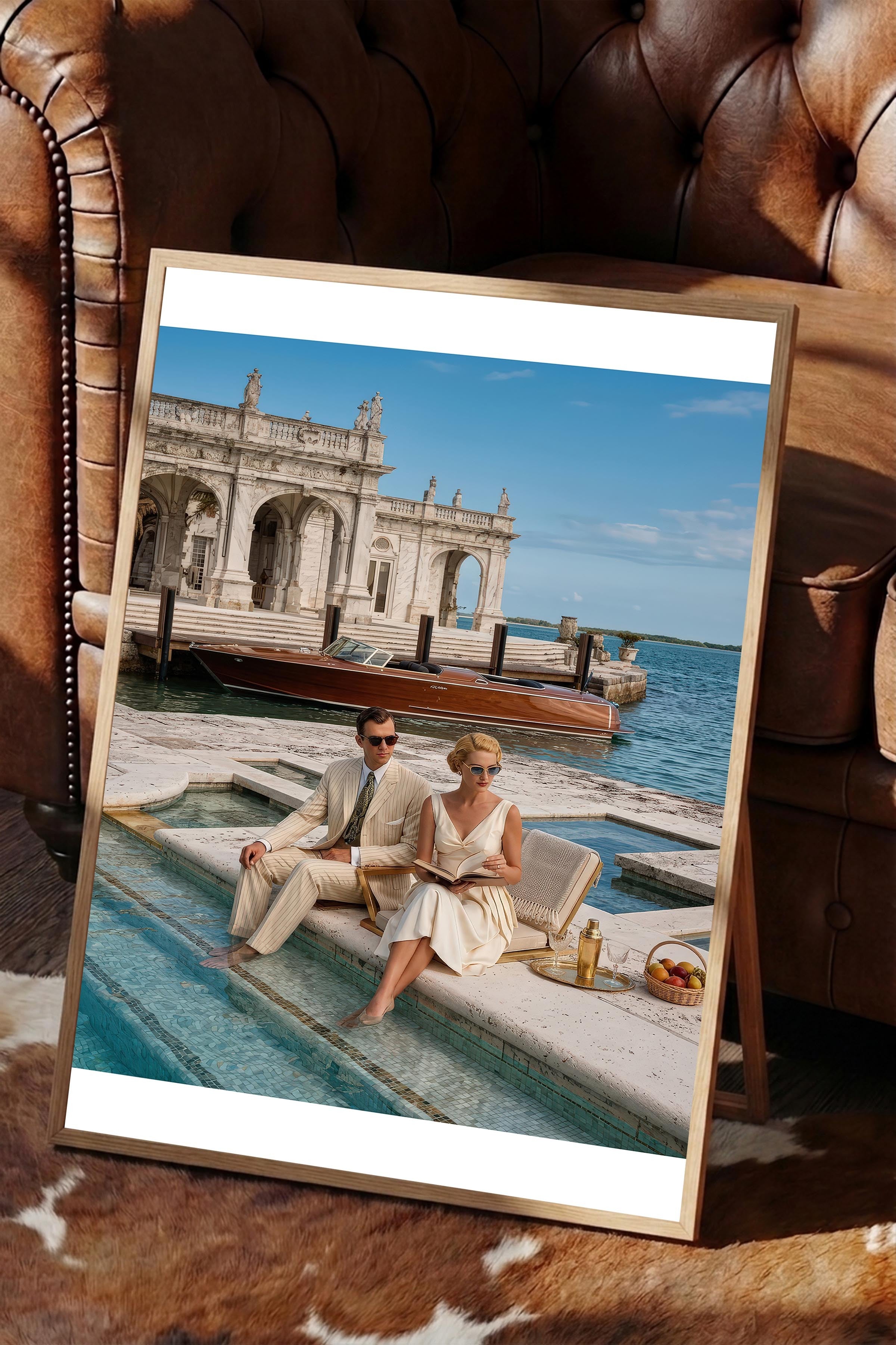 Retro Tatil Posteri, Ahşap Çerçeveli Poster, Old Money Serisi, NO:113196