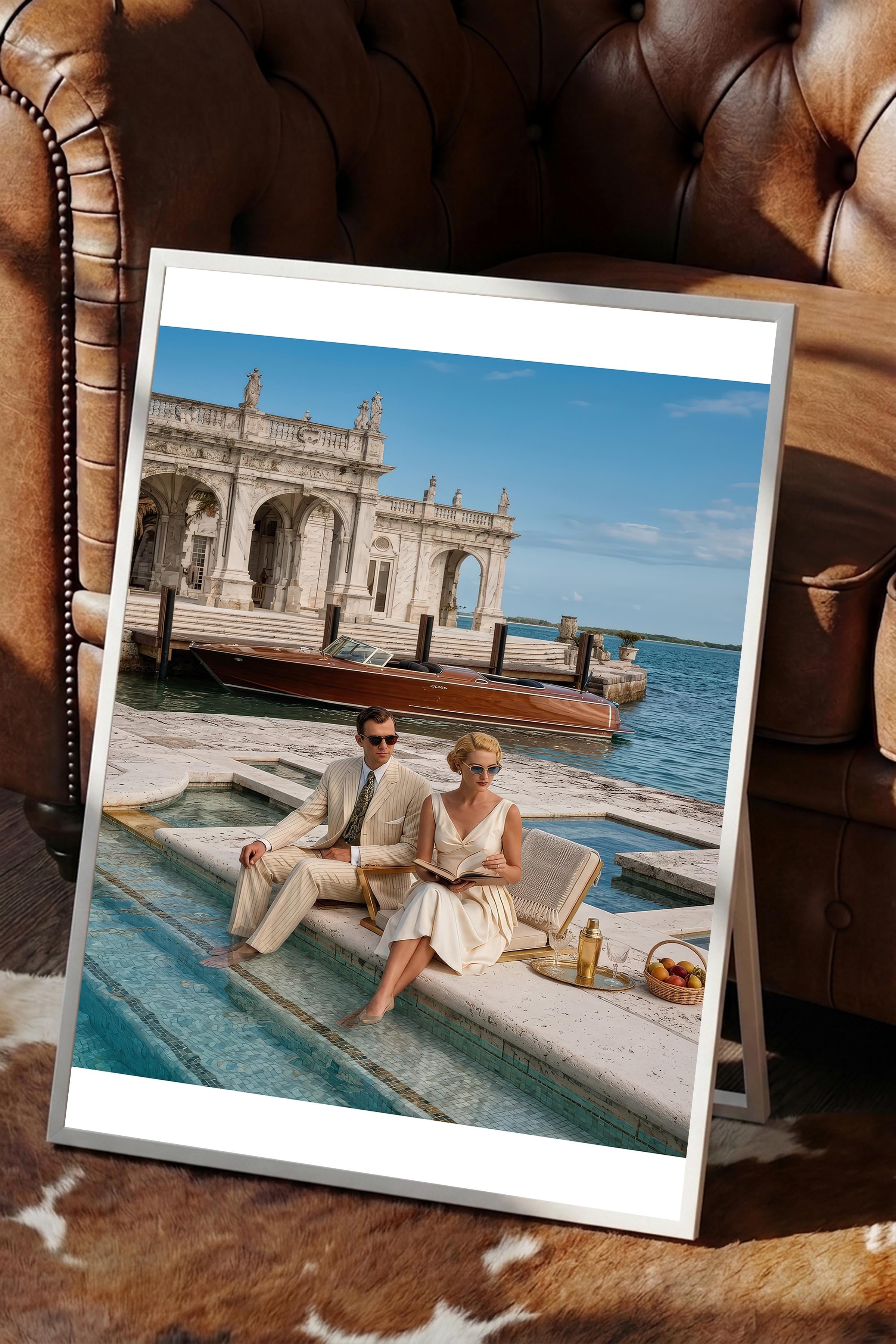 Retro Tatil Posteri, Beyaz Çerçeveli Poster, Old Money Serisi, NO:113196