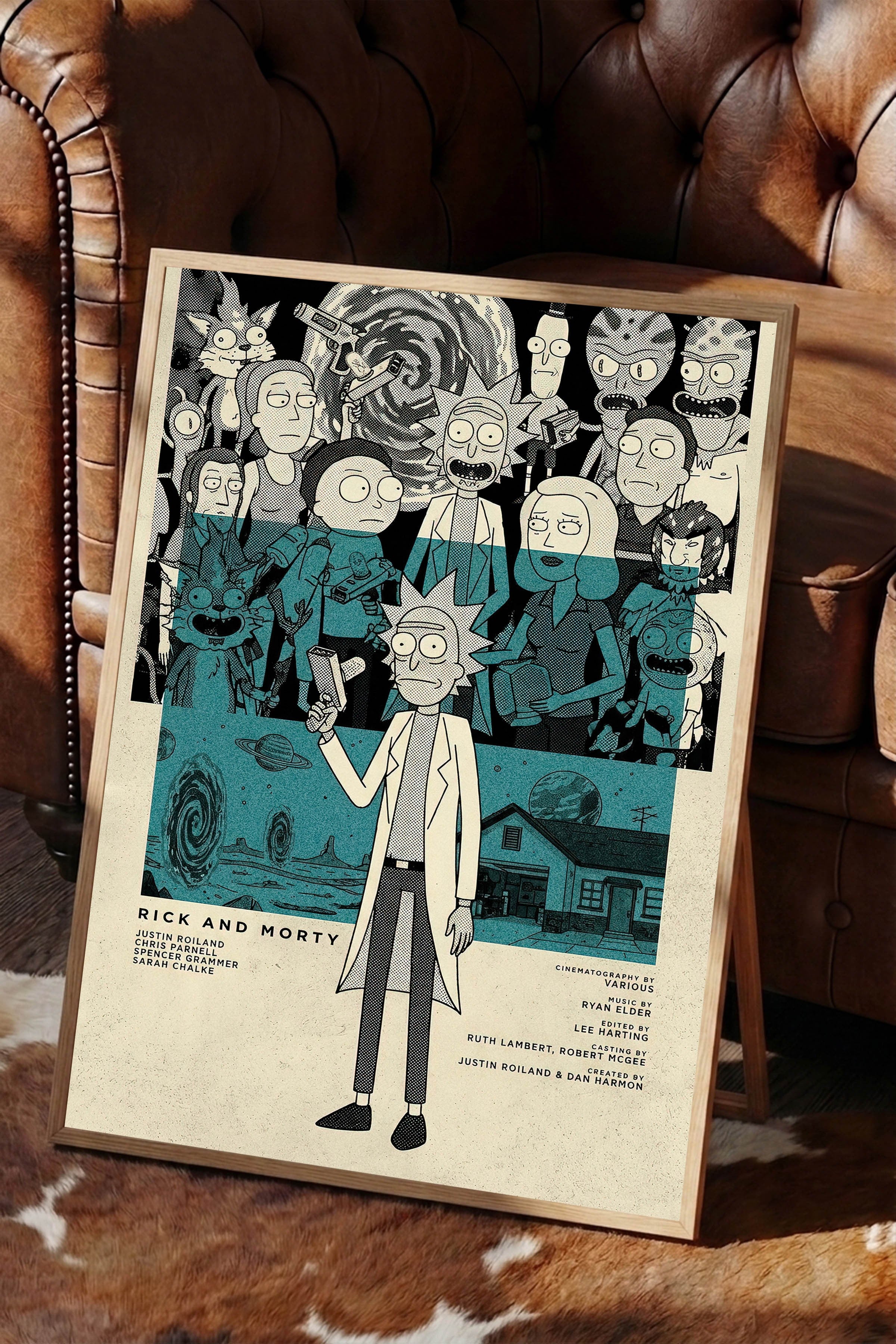 Rick and Morty Ahşap Çerçeveli Poster, Sinema ve Dizi Tablo, Film Dizi Afişleri NO:112799