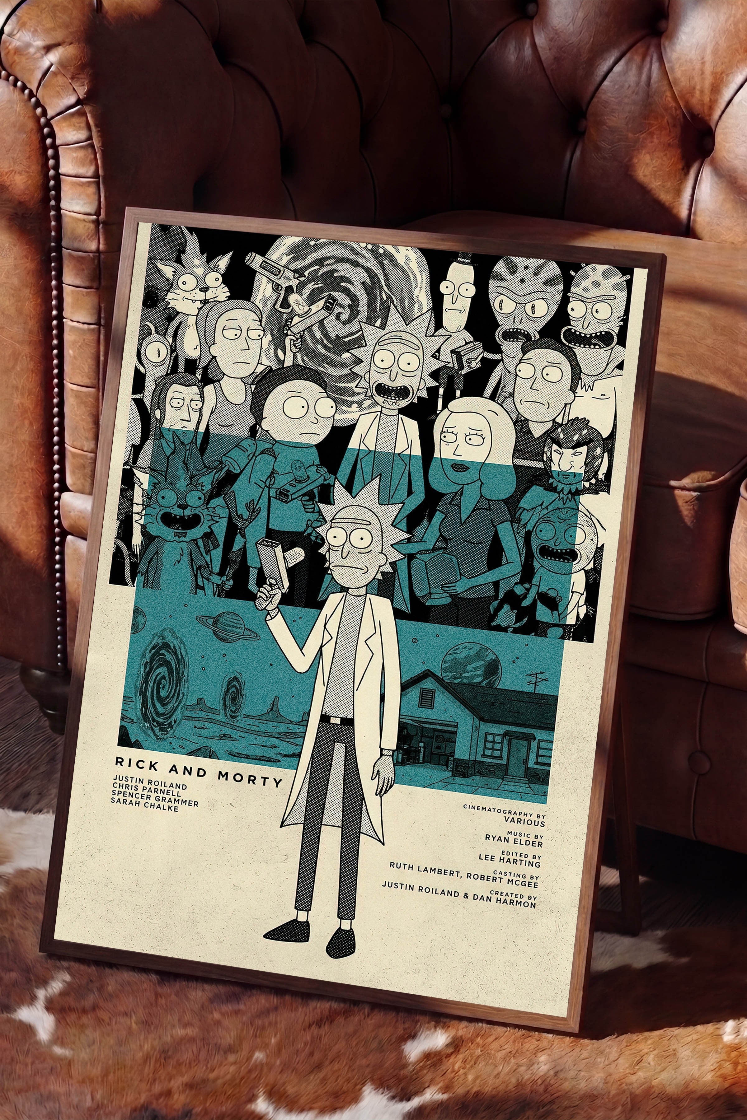 Rick and Morty Kahverengi Çerçeveli Poster, Sinema ve Dizi Tablo, Film Dizi Afişleri NO:112799