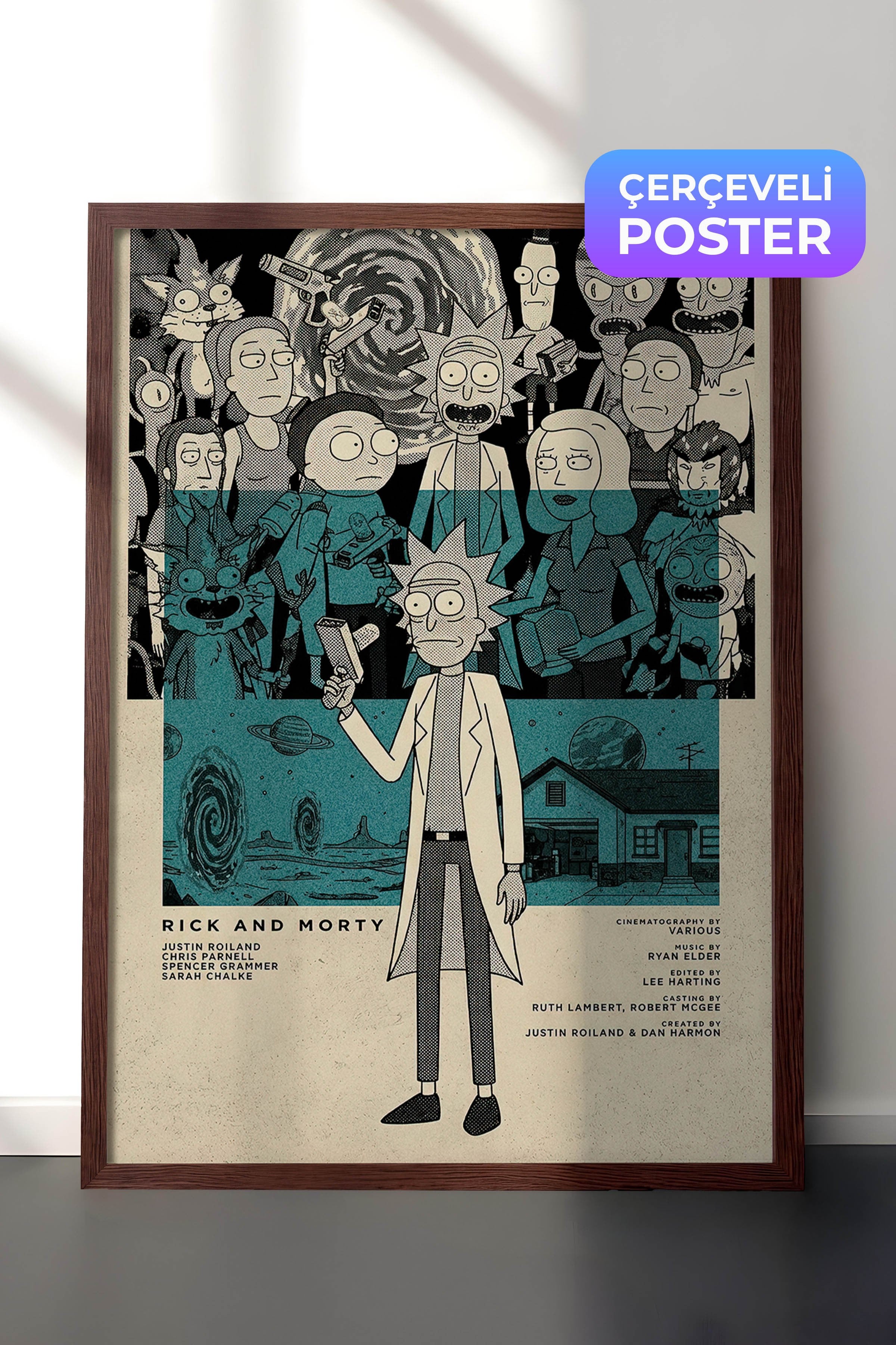 Rick and Morty Kahverengi Çerçeveli Poster, Sinema ve Dizi Tablo, Film Dizi Afişleri NO:112799
