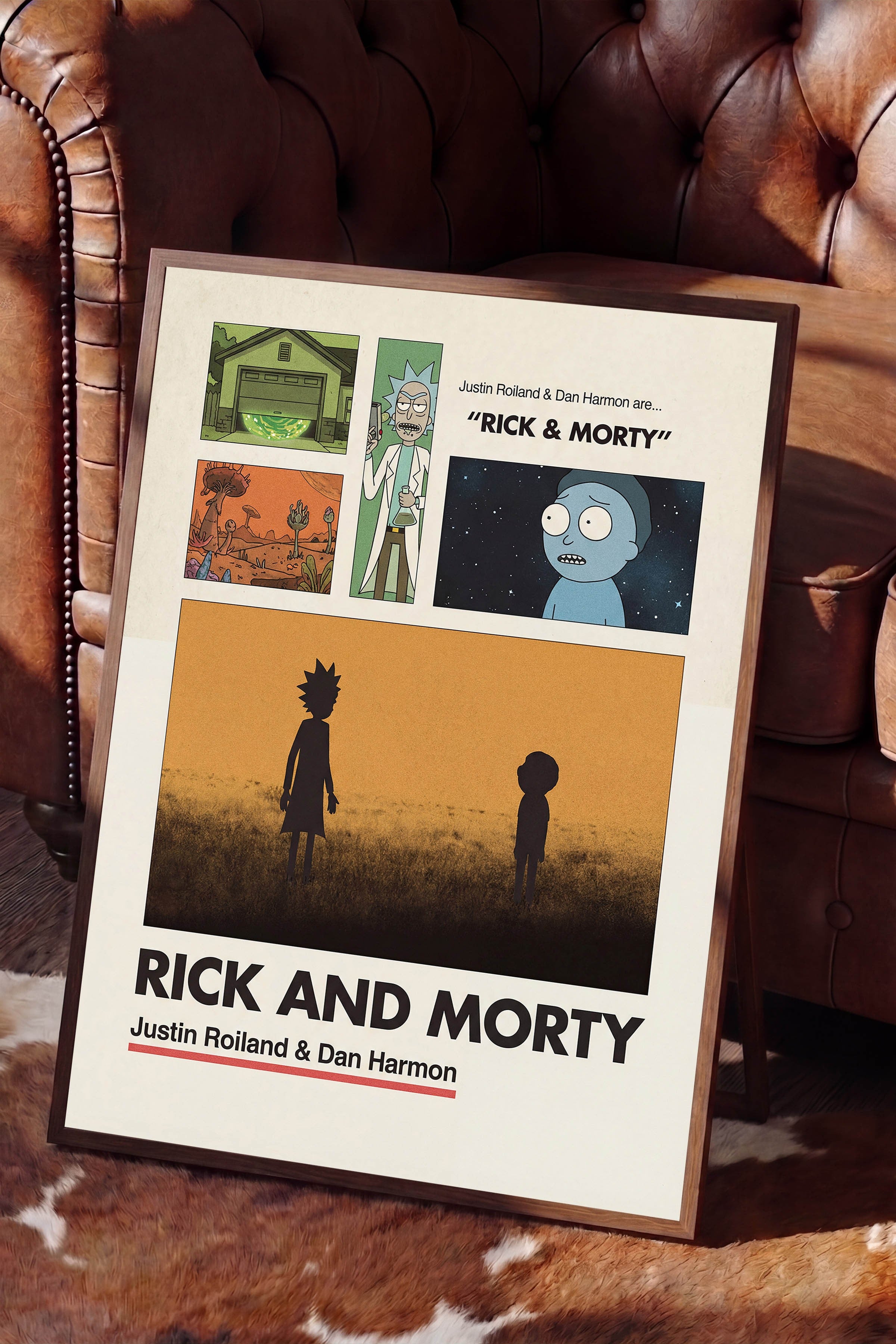 Rick and Morty Kahverengi Çerçeveli Poster, Sinema ve Dizi Tablo, Film Dizi Afişleri NO:112925