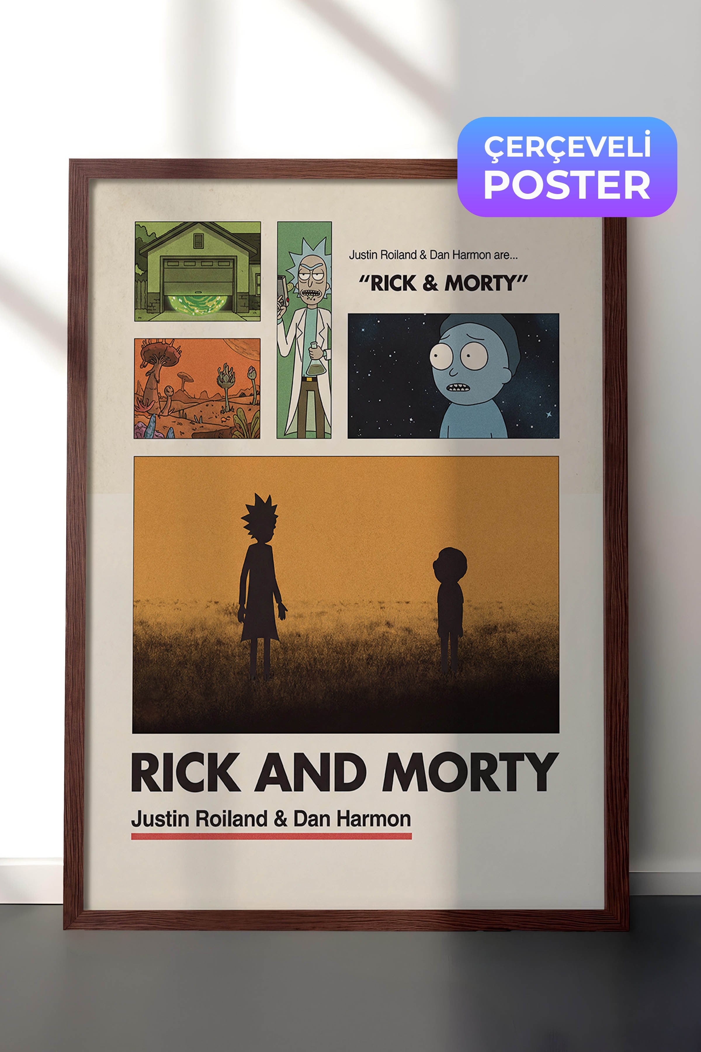 Rick and Morty Kahverengi Çerçeveli Poster, Sinema ve Dizi Tablo, Film Dizi Afişleri NO:112925