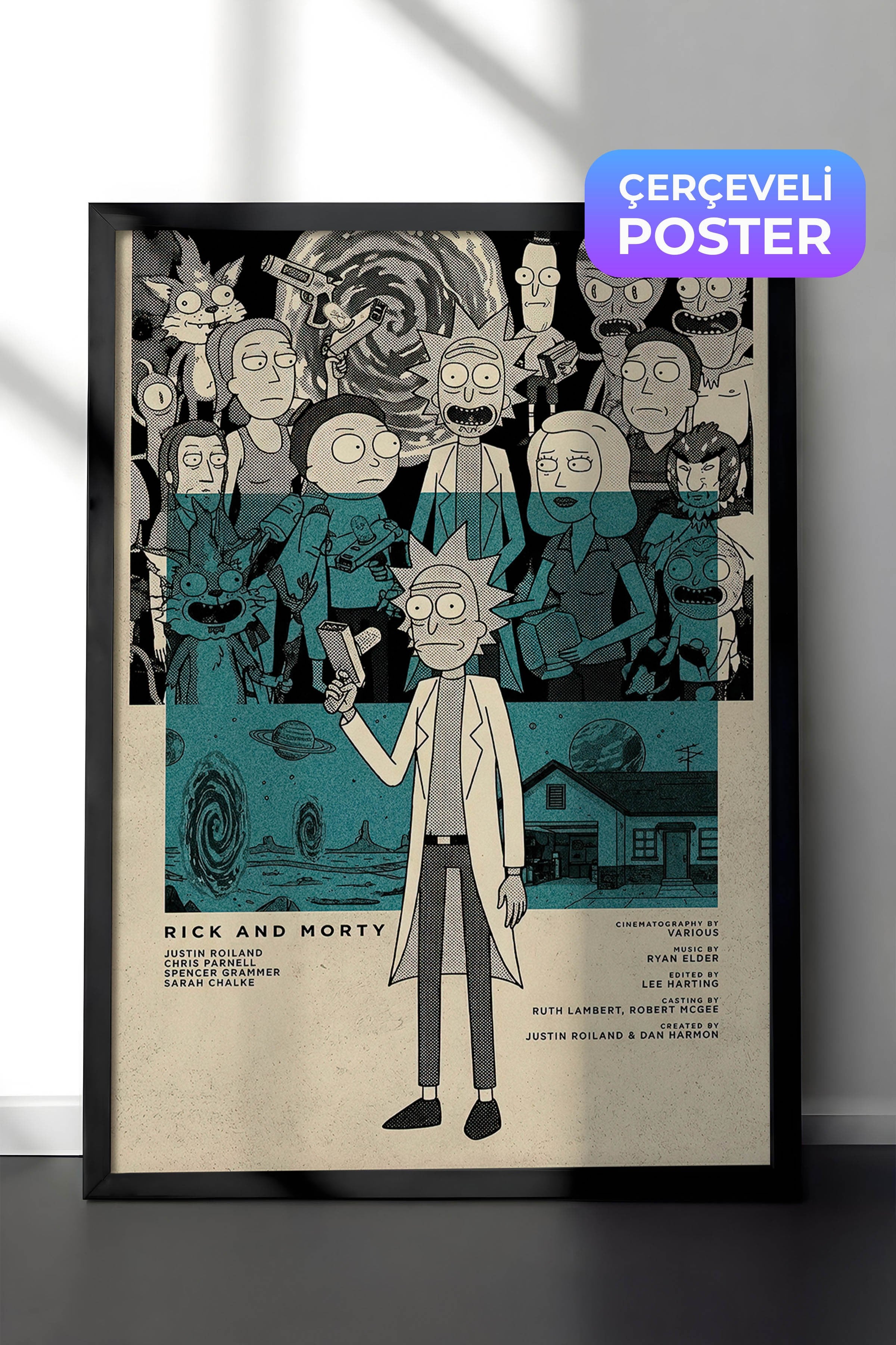 Rick and Morty Siyah Çerçeveli Poster, Sinema ve Dizi Tablo, Film Dizi Afişleri NO:112799
