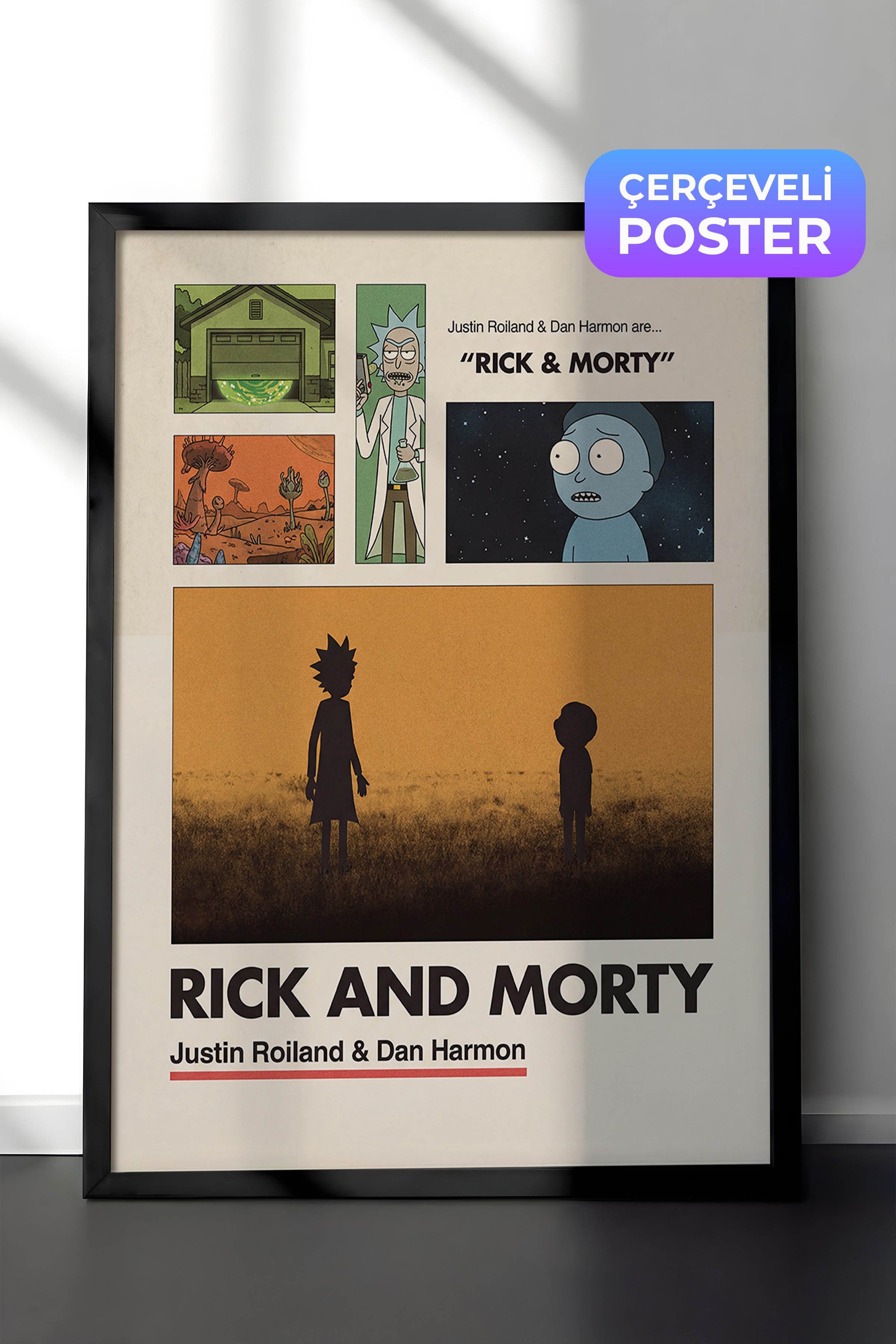 Rick and Morty Siyah Çerçeveli Poster, Sinema ve Dizi Tablo, Film Dizi Afişleri NO:112925