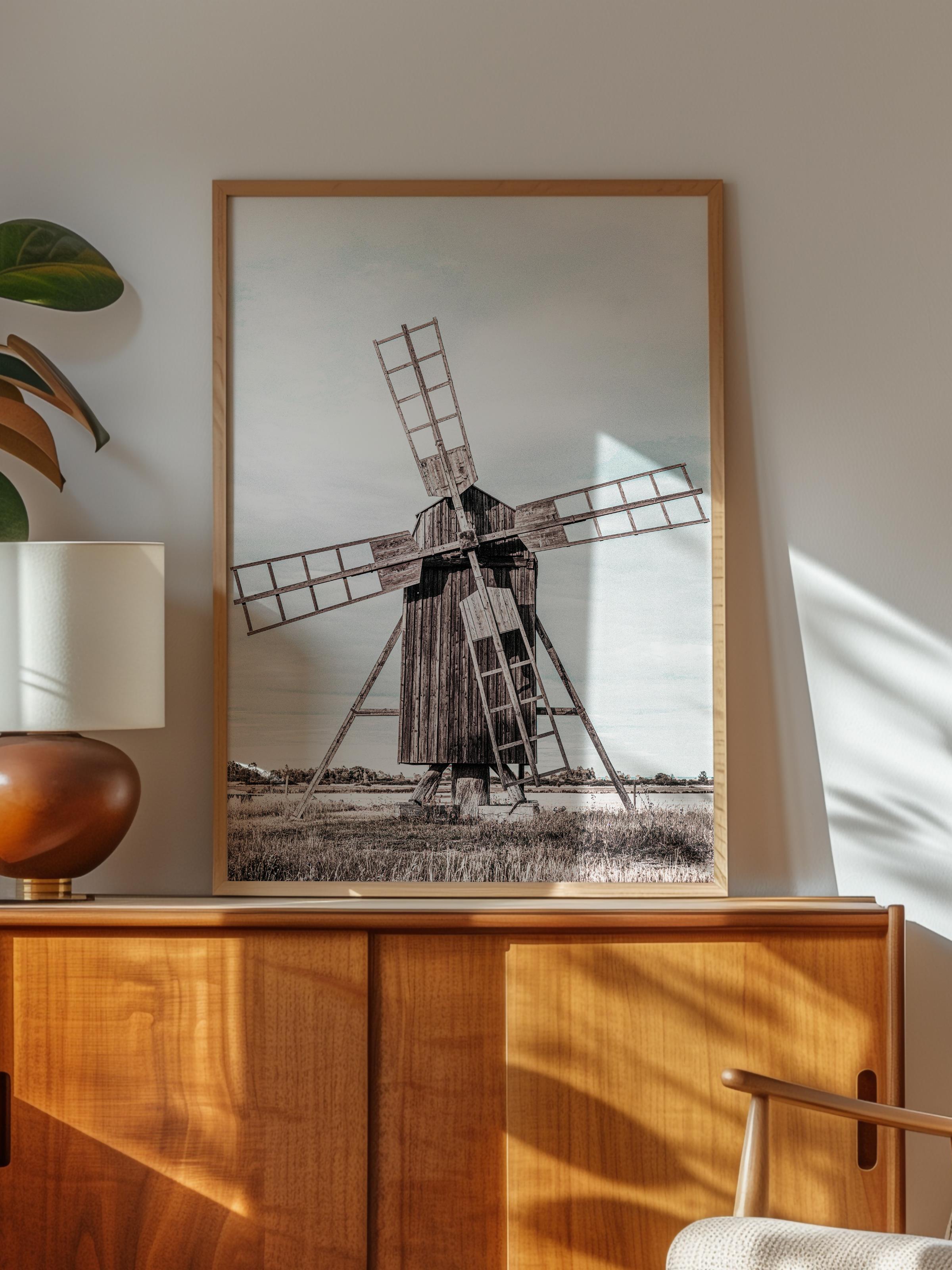 Rustic Çerçevesiz Poster, İskandinav Beyaz Poster, NO:255 Beyaz Değirmen Fotoğraf, Dikey