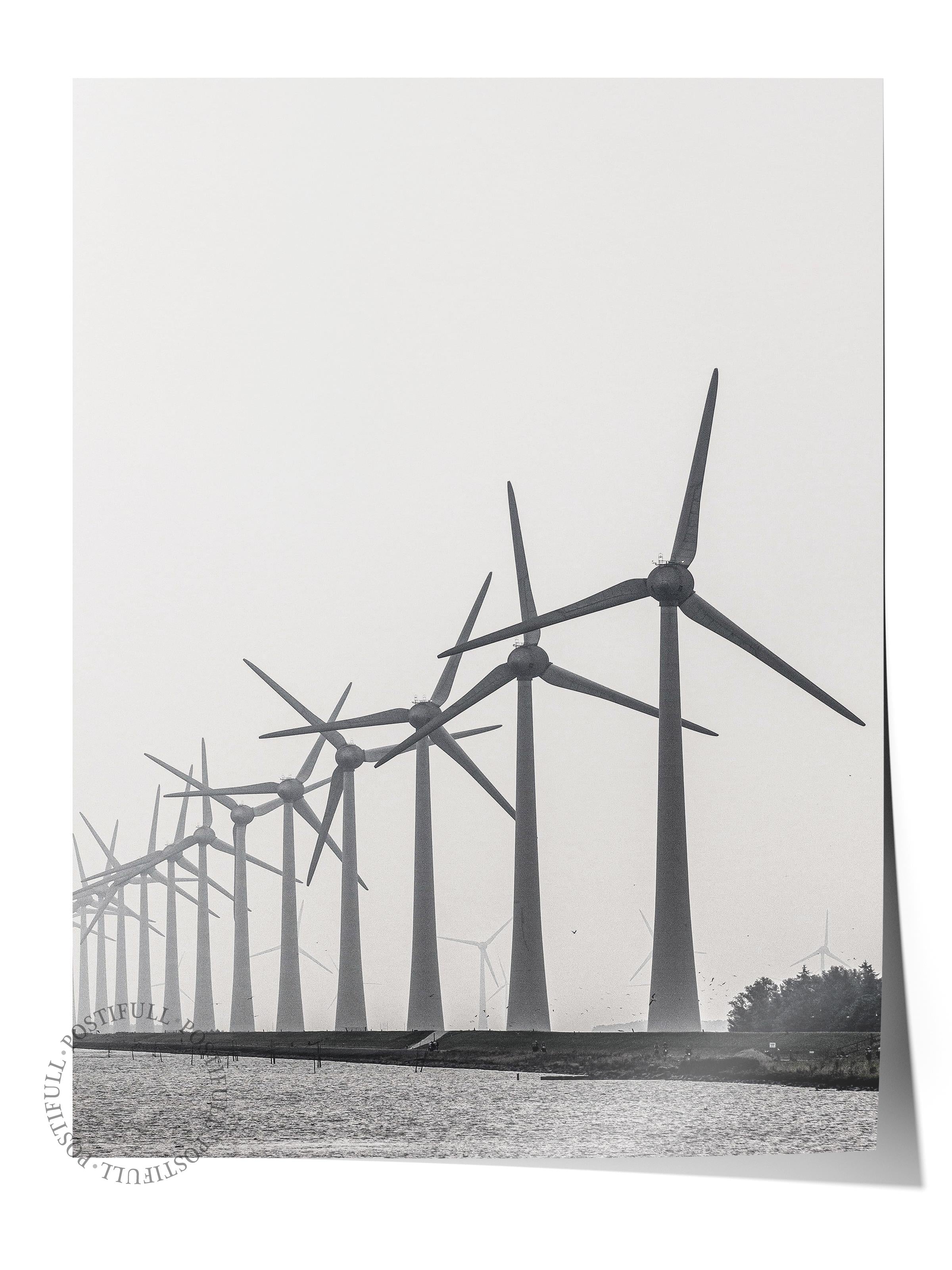Rustic Çerçevesiz Poster, İskandinav Beyaz Poster, NO:268 Rüzgar Türbinleri Fotoğraf, Dikey