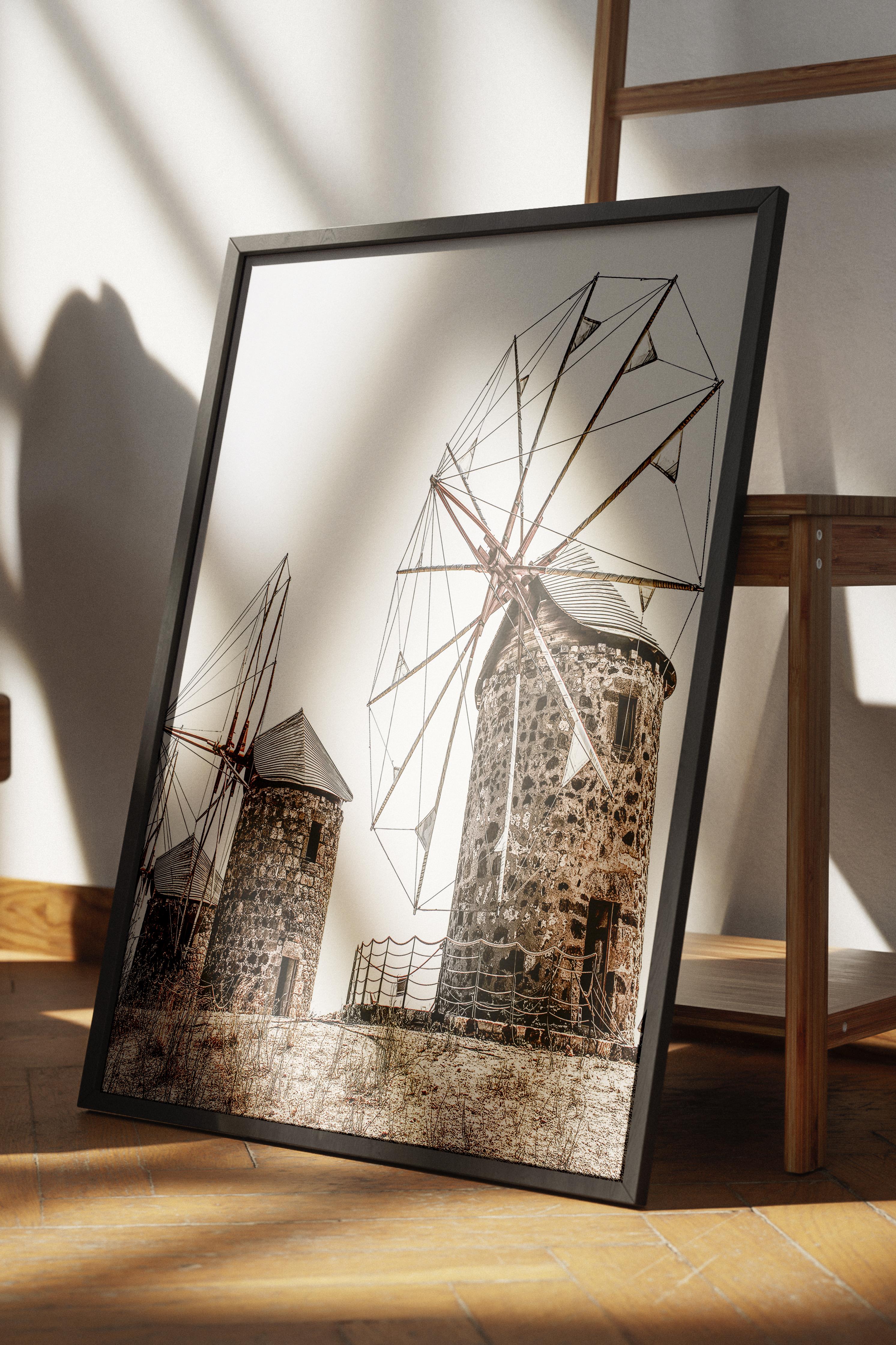 Rustic Çerçevesiz Poster, İskandinav Beyaz Poster, NO:311 Değirmenler Fotoğraf, Dikey