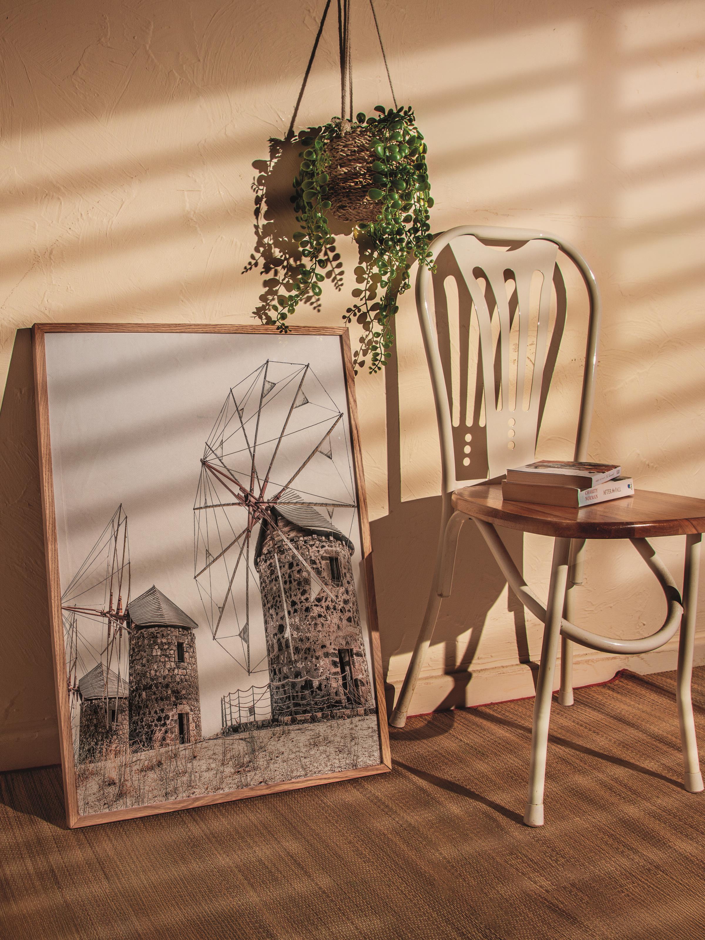 Rustic Çerçevesiz Poster, İskandinav Beyaz Poster, NO:311 Değirmenler Fotoğraf, Dikey