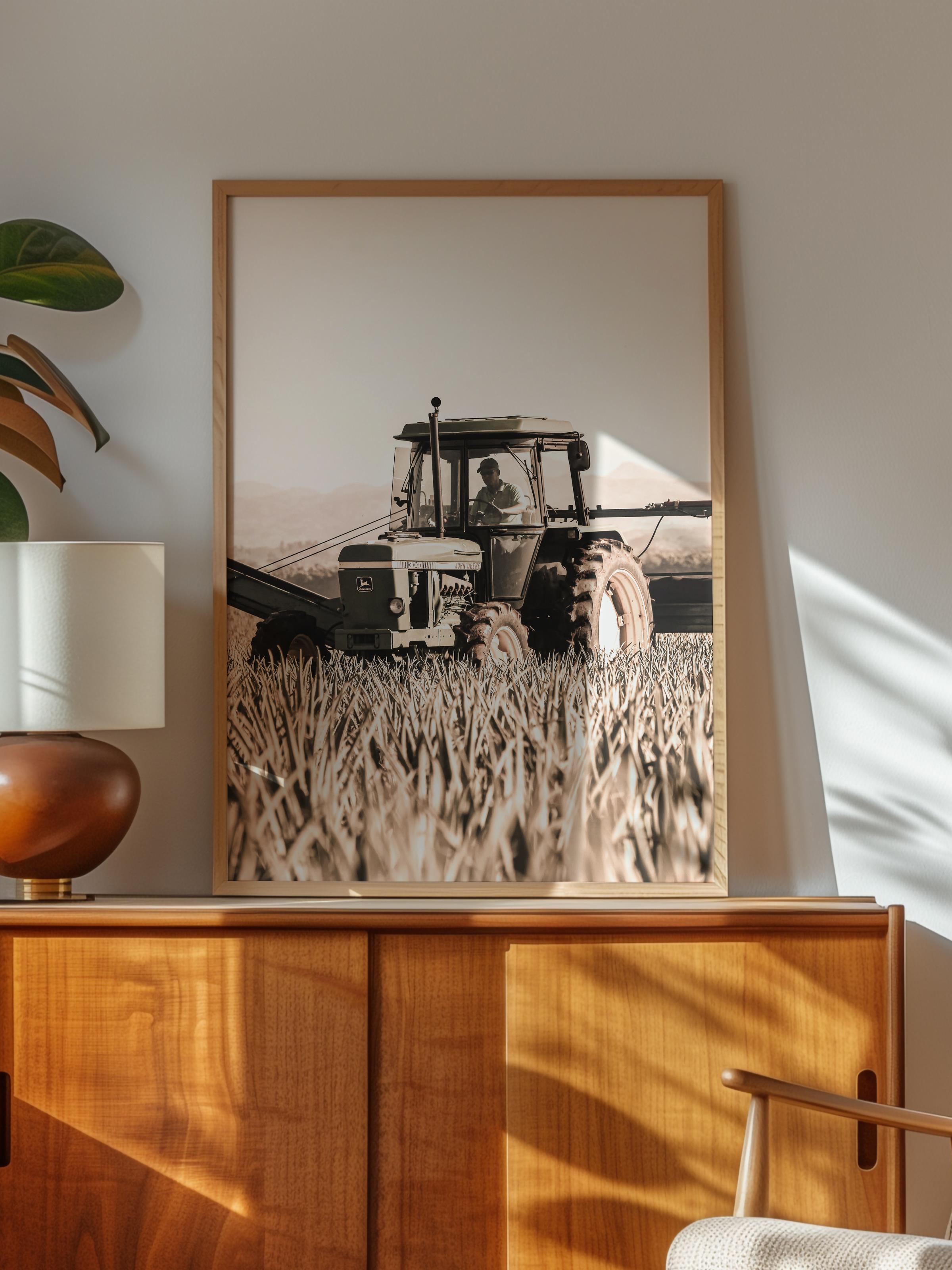 Rustic Çerçevesiz Poster, İskandinav Beyaz Poster, NO:327 Traktör Fotoğraf, Dikey