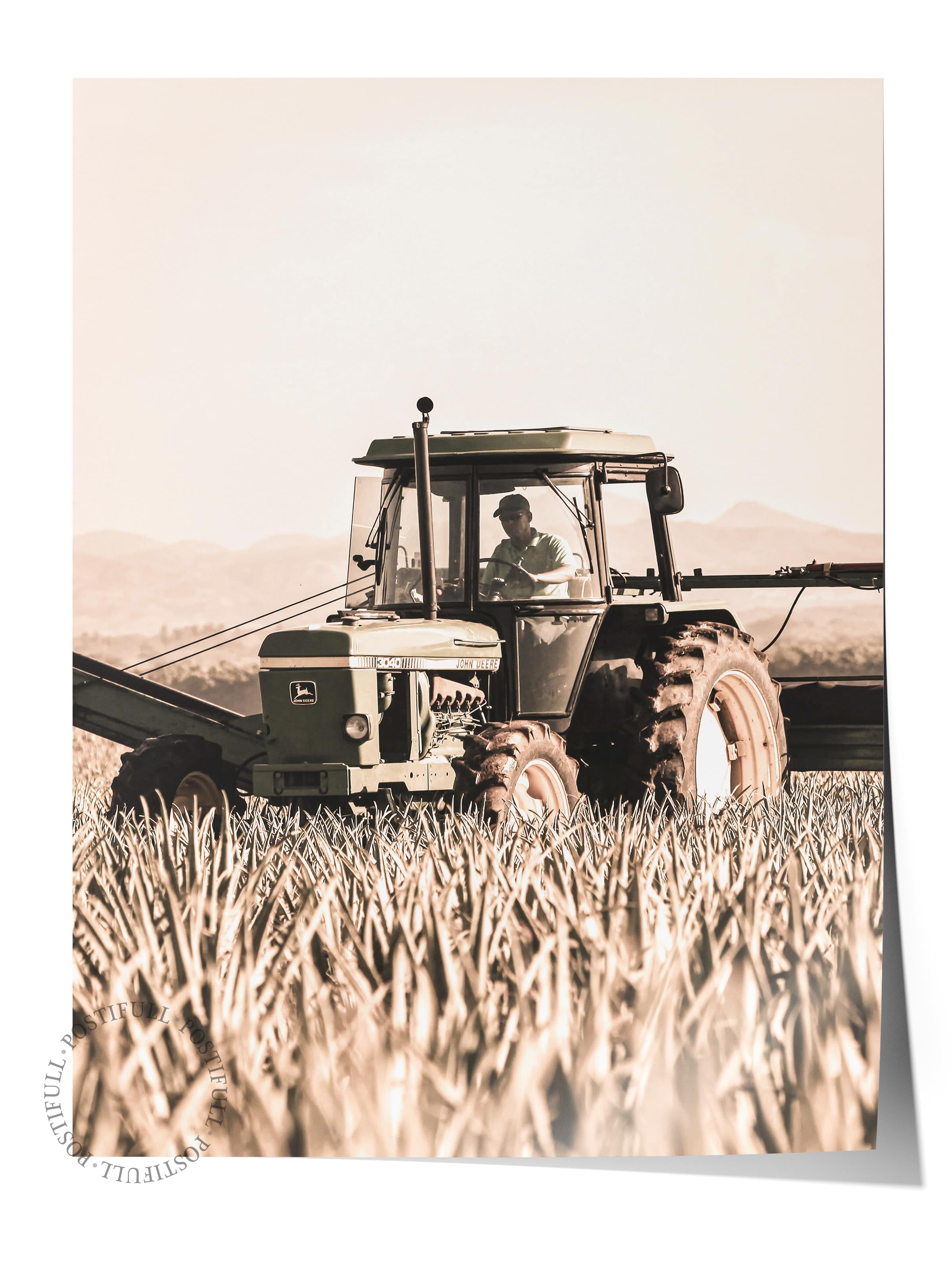 Rustic Çerçevesiz Poster, İskandinav Beyaz Poster, NO:327 Traktör Fotoğraf, Dikey