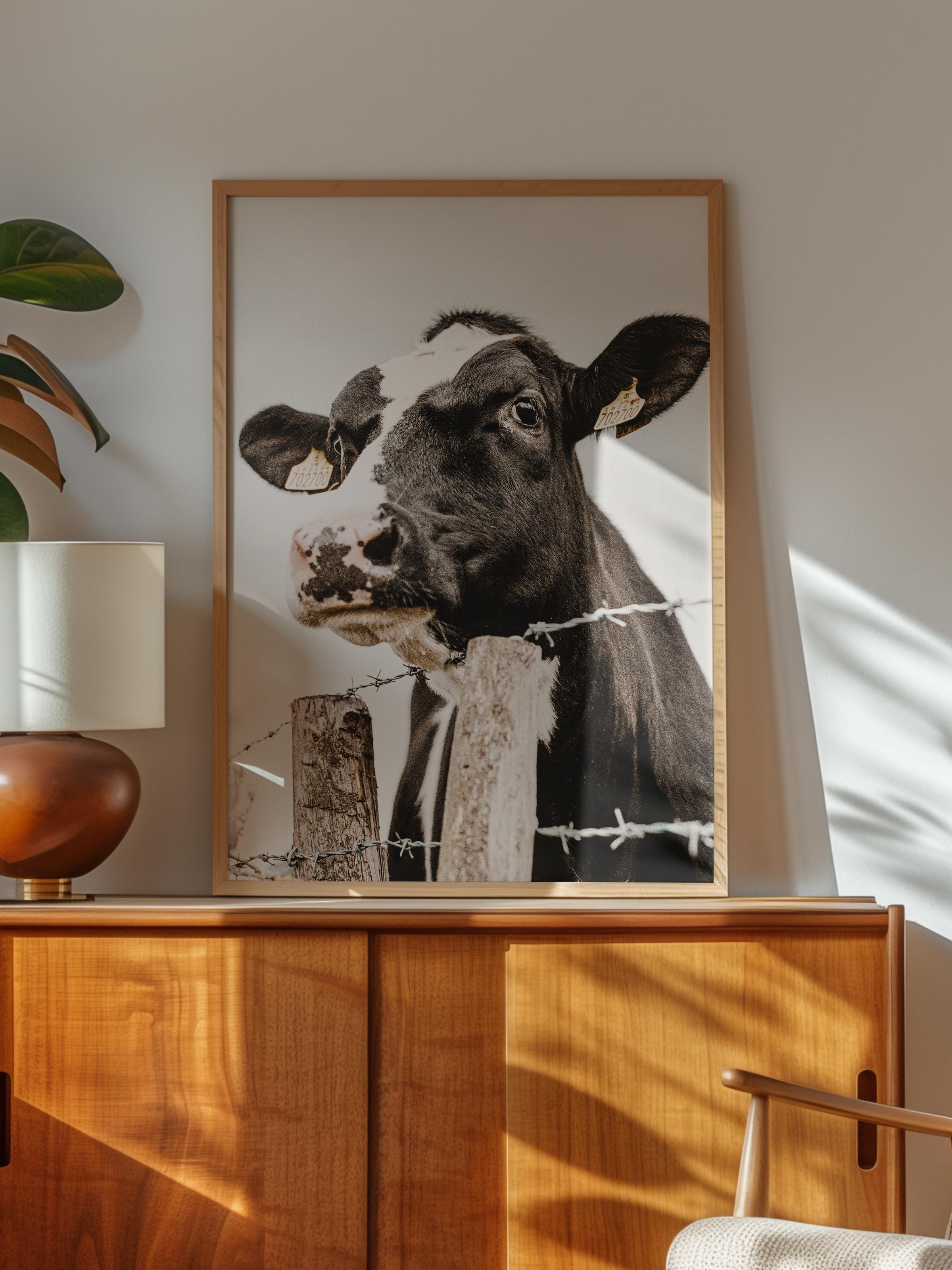 Rustic Çerçevesiz Poster, İskandinav Beyaz Poster, NO:328 İnek Fotoğraf, Dikey