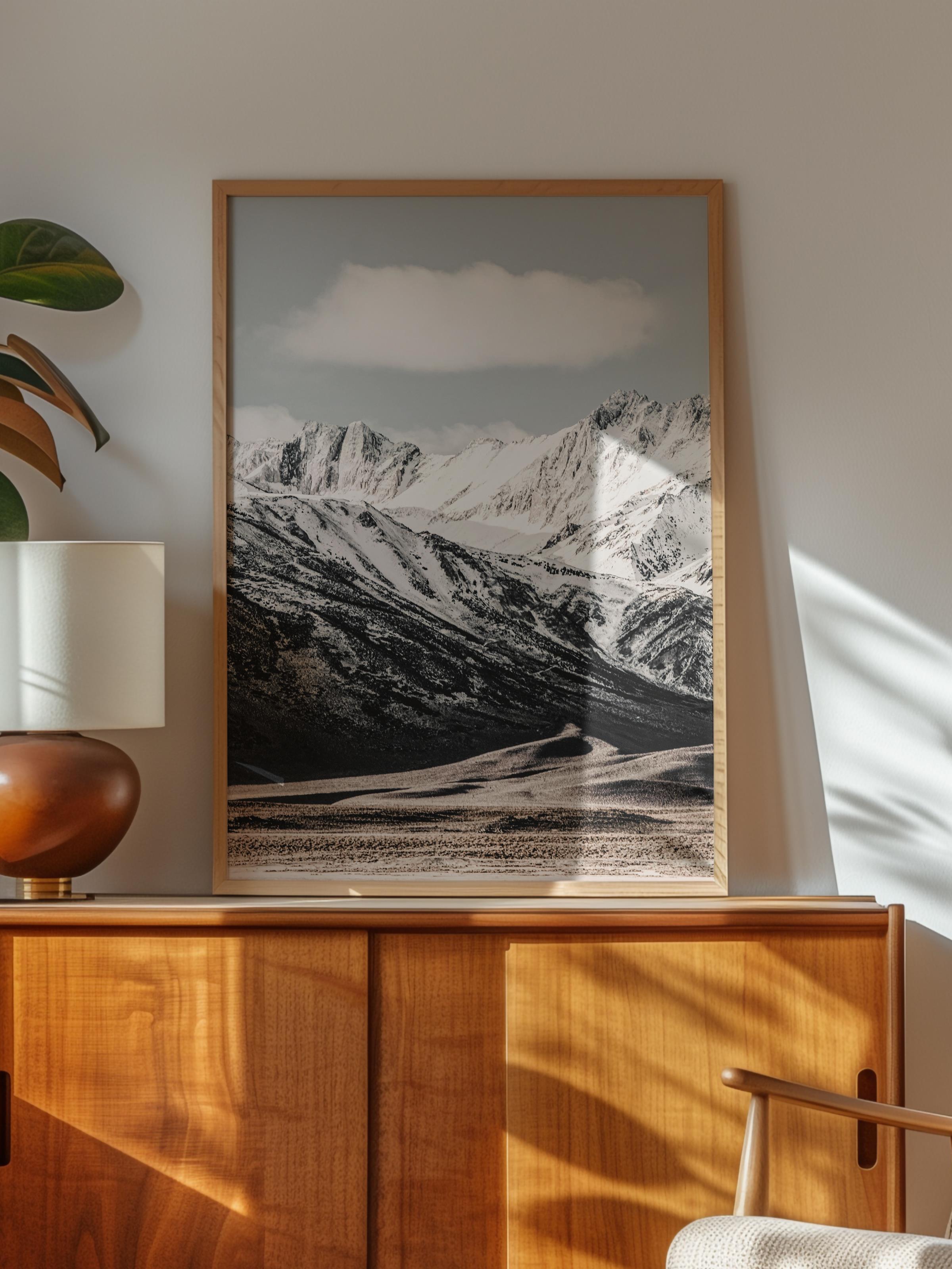 Rustic Çerçevesiz Poster, İskandinav Beyaz Poster, NO:332 Dağlar Fotoğraf, Dikey
