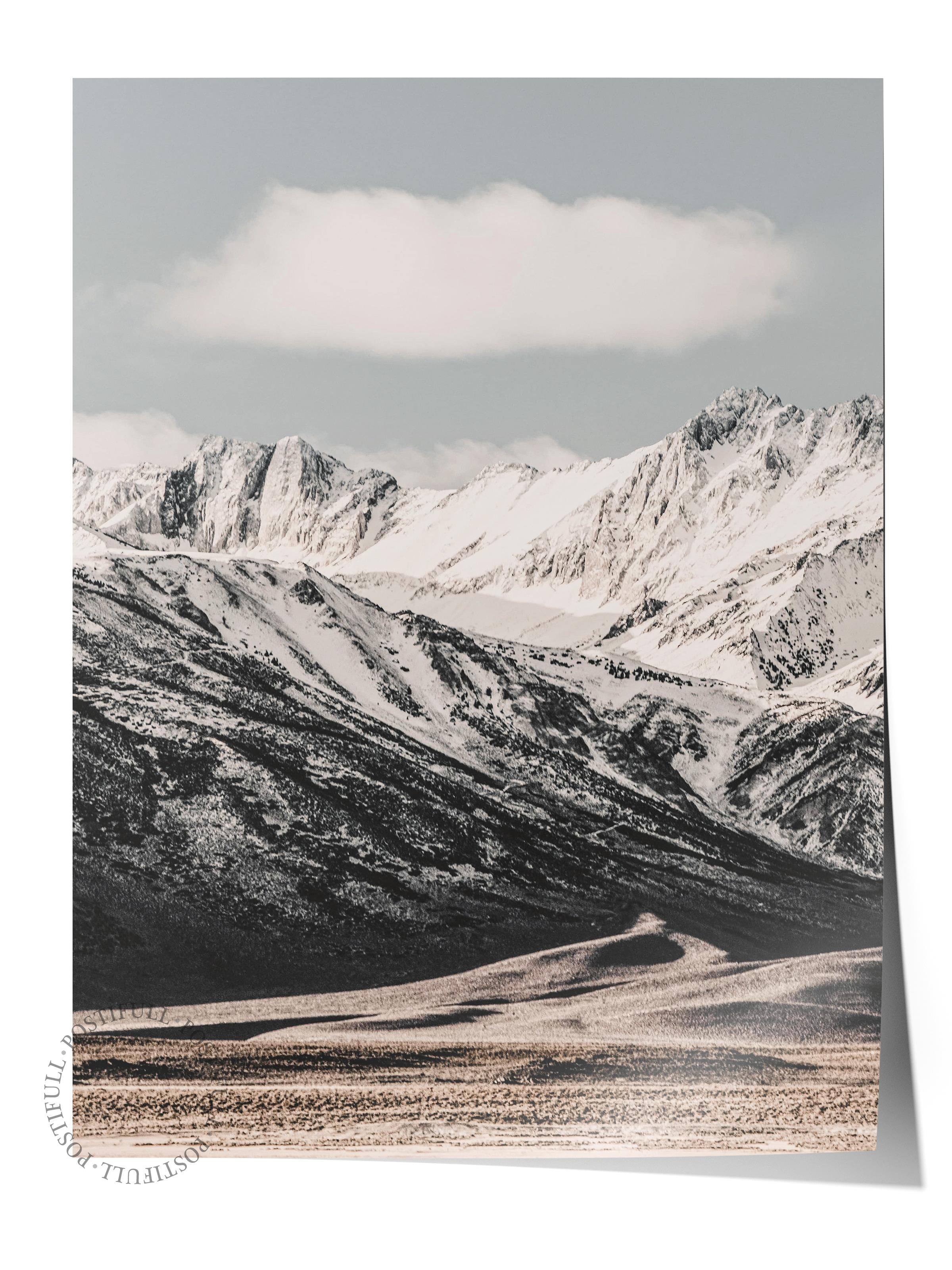 Rustic Çerçevesiz Poster, İskandinav Beyaz Poster, NO:332 Dağlar Fotoğraf, Dikey