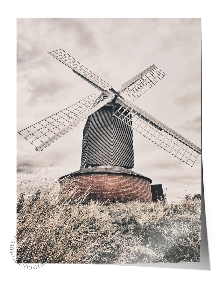 Rustic Çerçevesiz Poster, İskandinav Beyaz Poster, NO:333 Değirmen Fotoğraf, Dikey