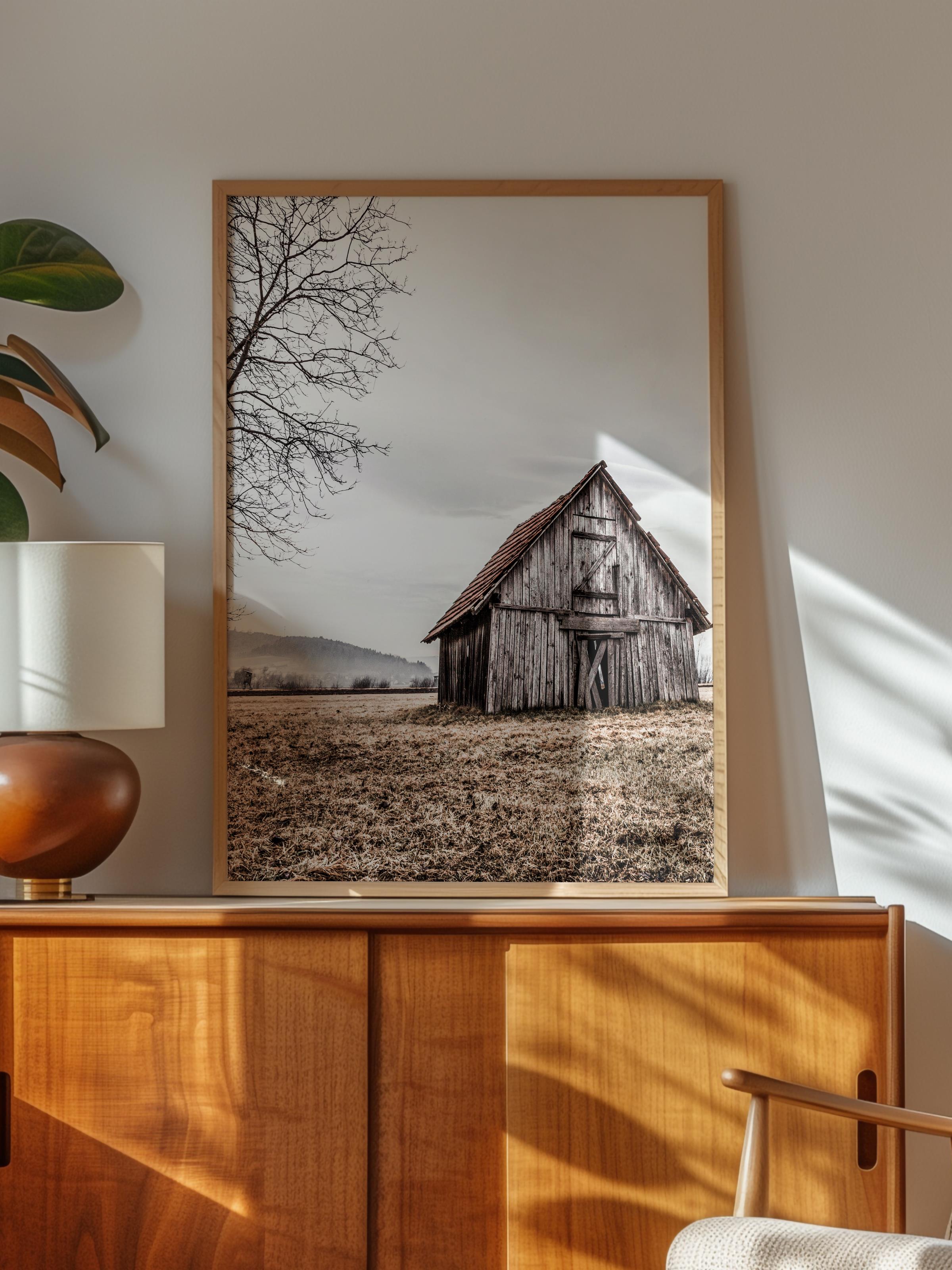Rustic Çerçevesiz Poster, İskandinav Beyaz Poster, NO:347 Ahır Fotoğraf, Dikey