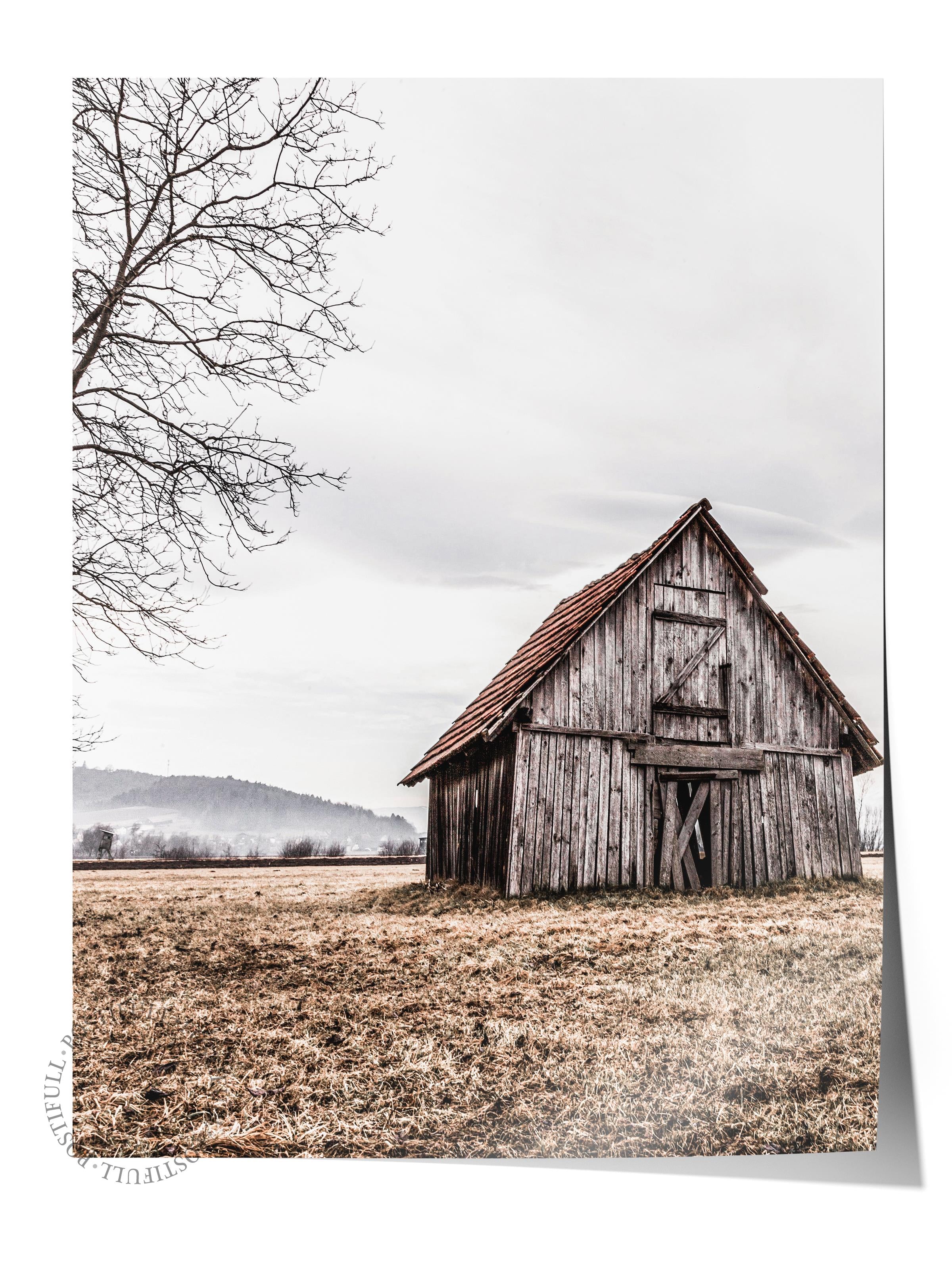 Rustic Çerçevesiz Poster, İskandinav Beyaz Poster, NO:347 Ahır Fotoğraf, Dikey