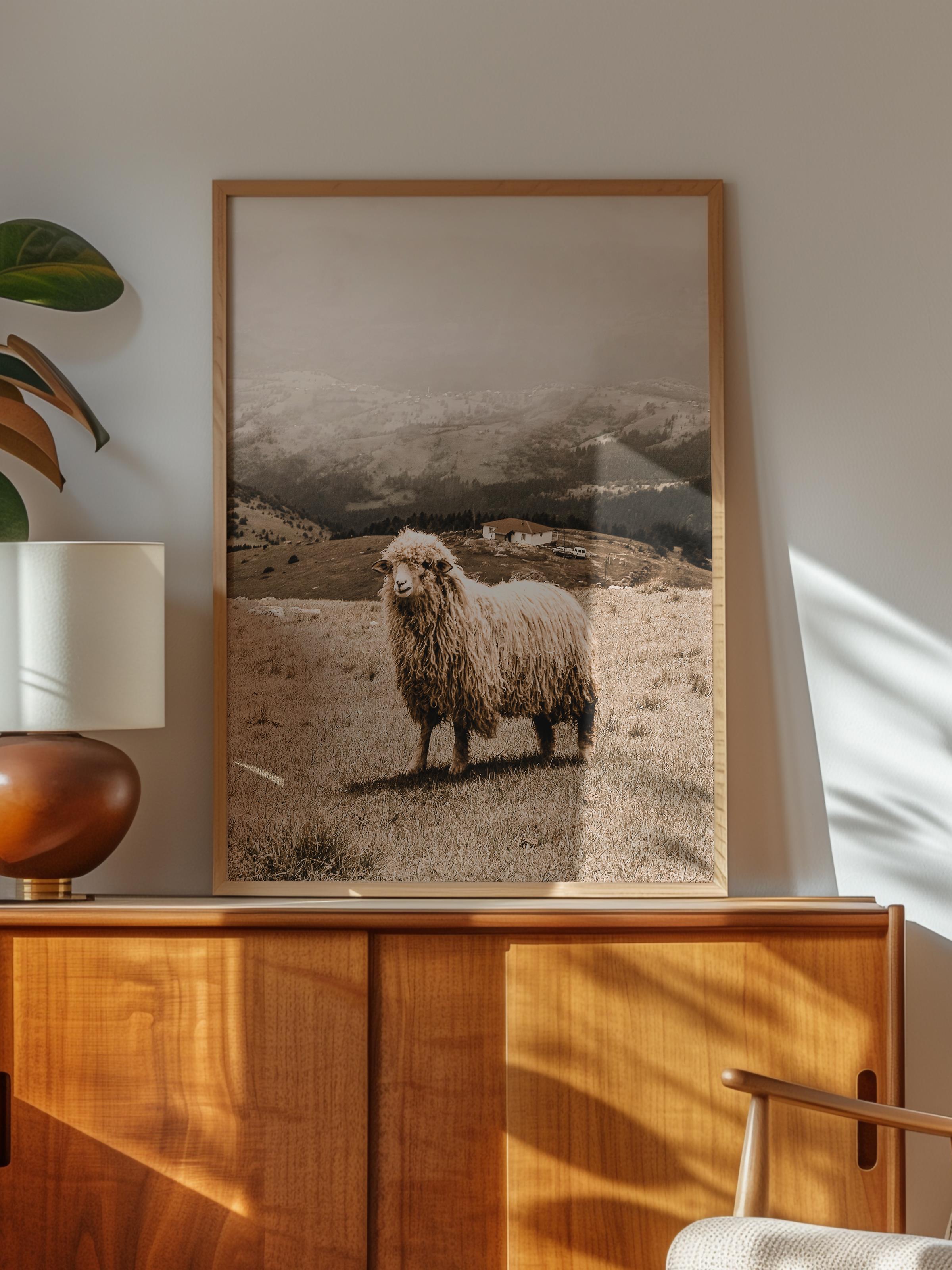Rustic Çerçevesiz Poster, İskandinav Beyaz Poster, NO:348 Koyun Fotoğraf, Dikey