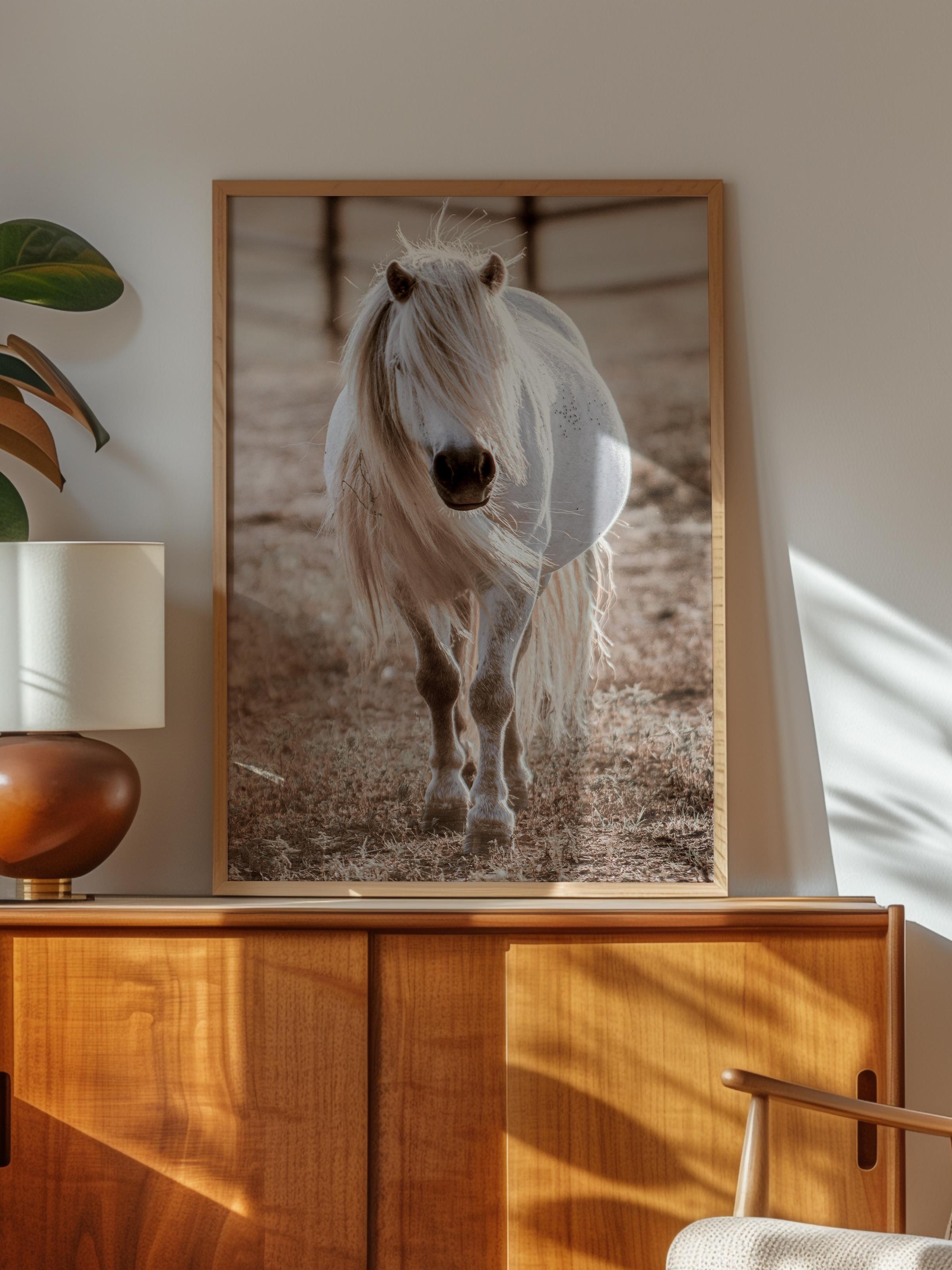 Rustic Çerçevesiz Poster, İskandinav Beyaz Poster, NO:353 At Fotoğraf, Dikey