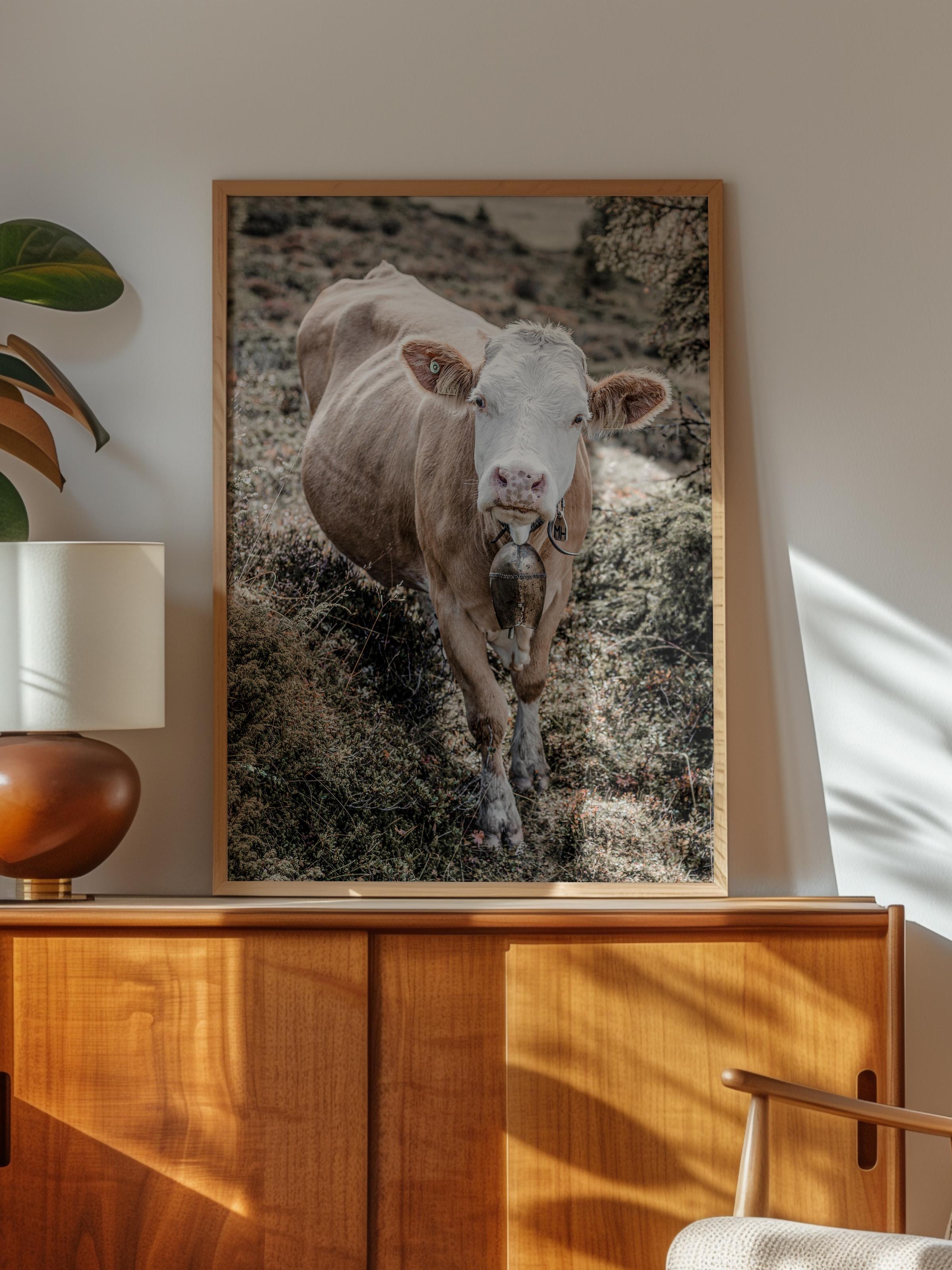 Rustic Çerçevesiz Poster, İskandinav Beyaz Poster, NO:361 İnek Fotoğraf, Dikey